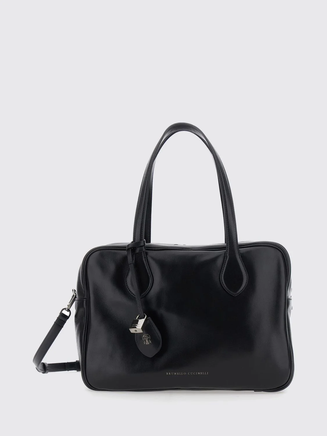 BRUNELLO CUCINELLI Calfskin Shoulder Bag with Double Handle and Padlock - 1