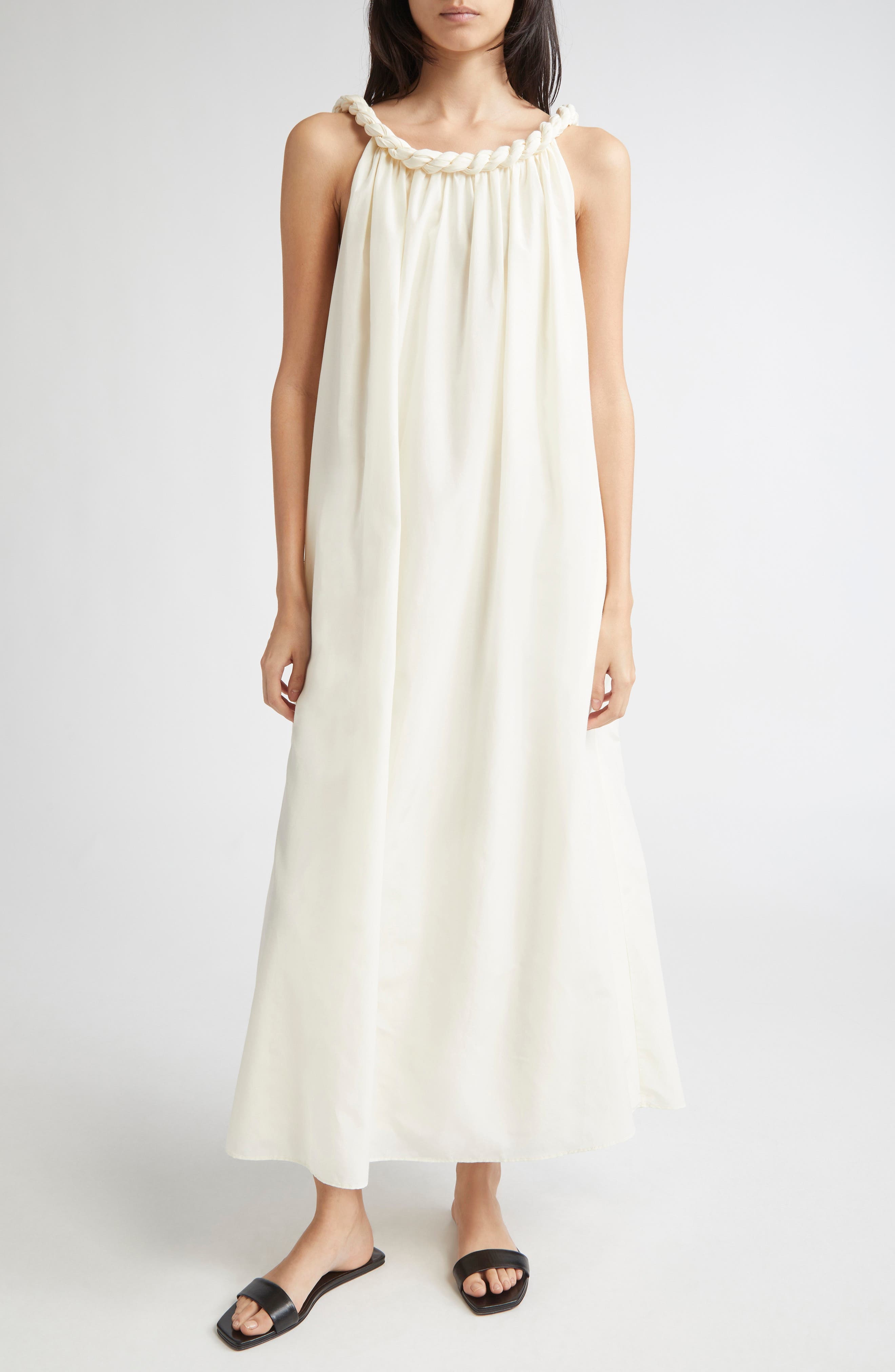 LOULOU DE SAISON Kika Gathered Cotton & Silk Voile Maxi Dress in Ivory at Nordstrom - 1