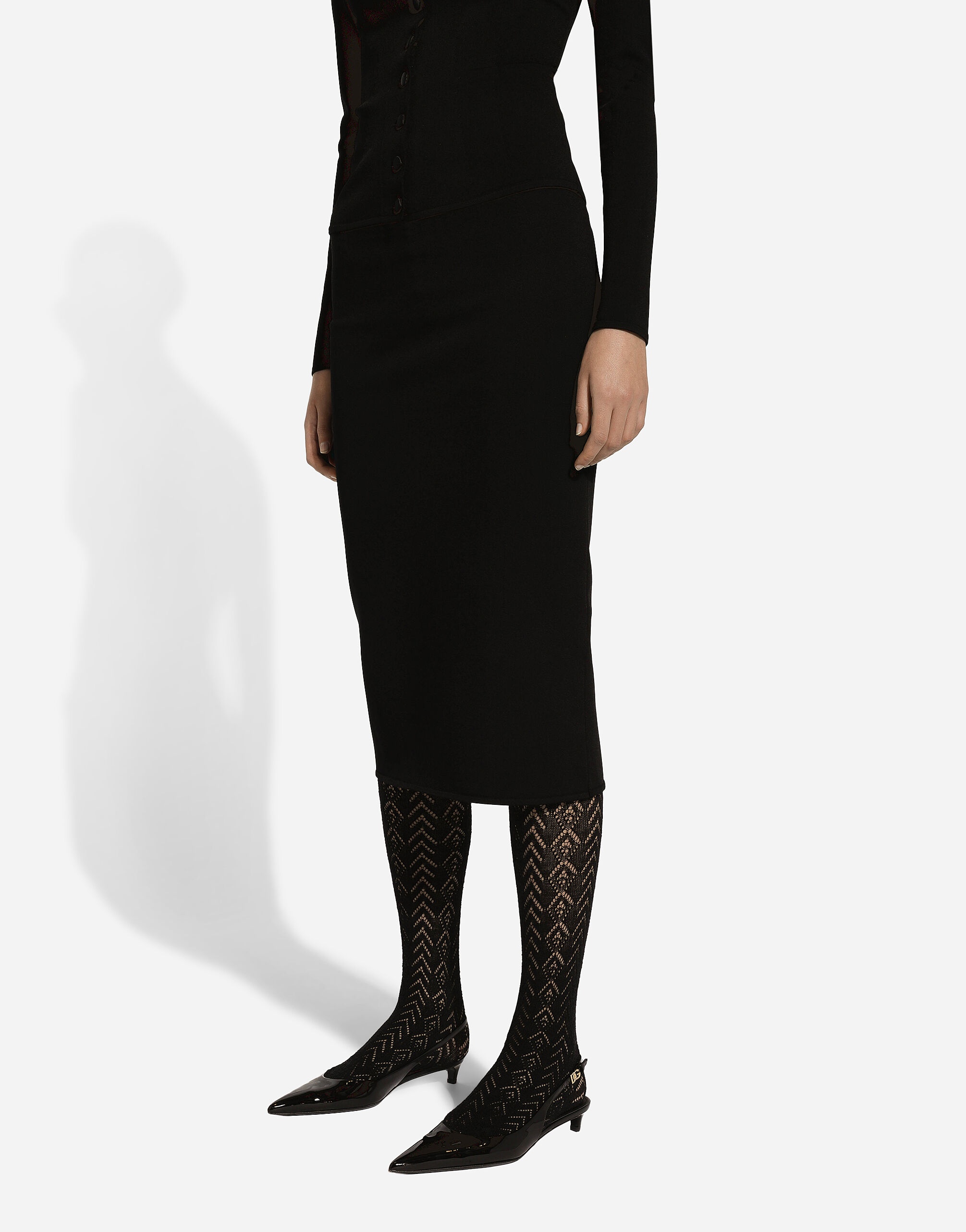 Stretch viscose knit pencil skirt with DG logo - 5