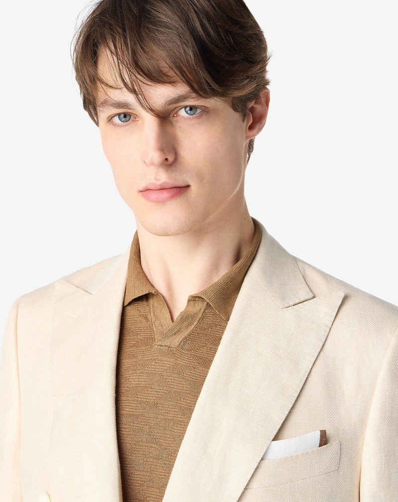 CORNELIANI White and brown linen pocket square outlook