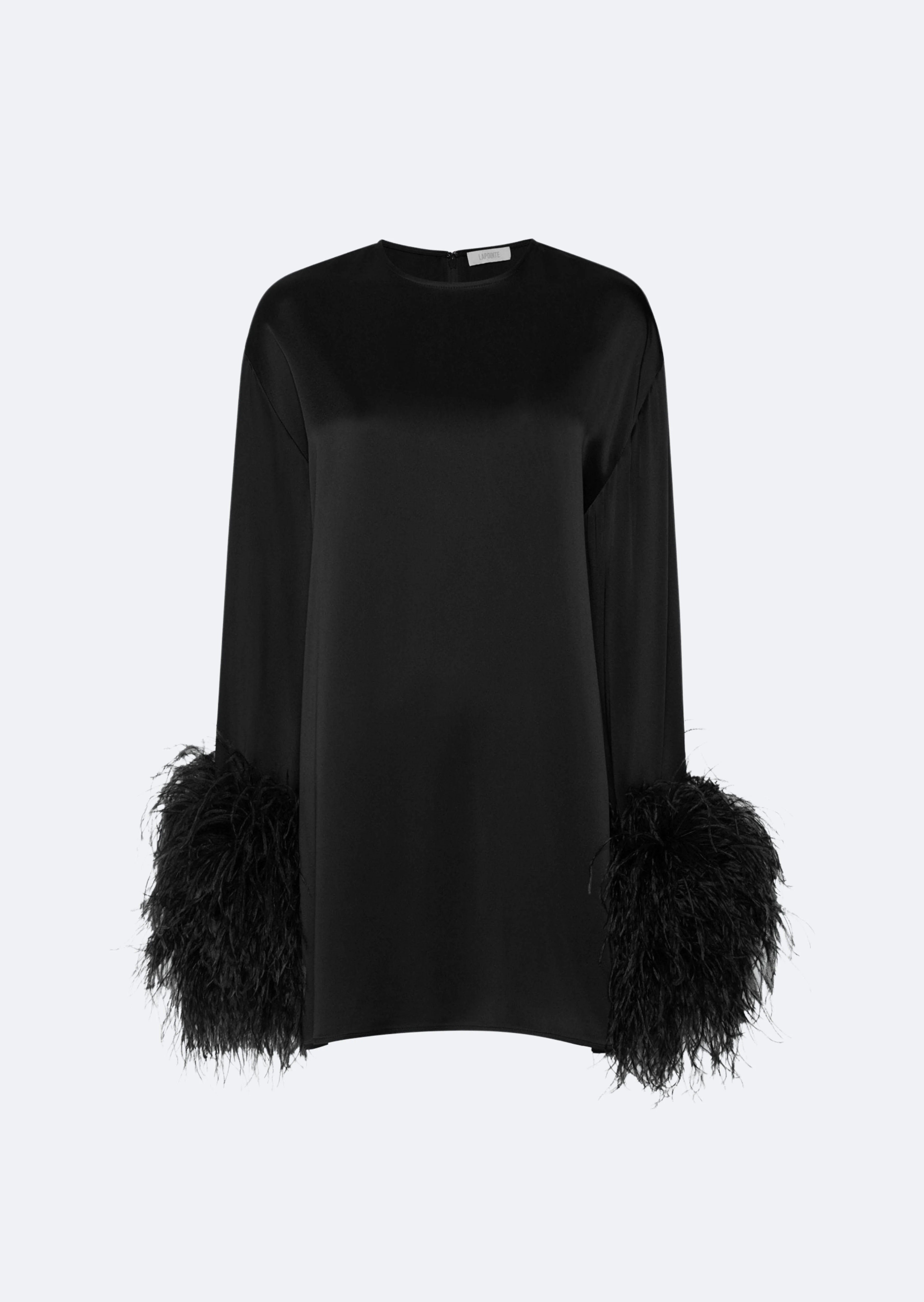 Satin Dress With Feathers - 1