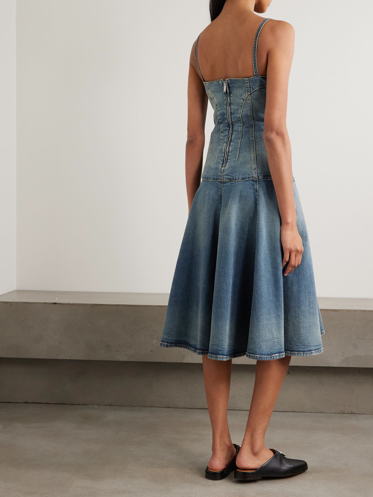 Paneled denim midi dress Blue - 3