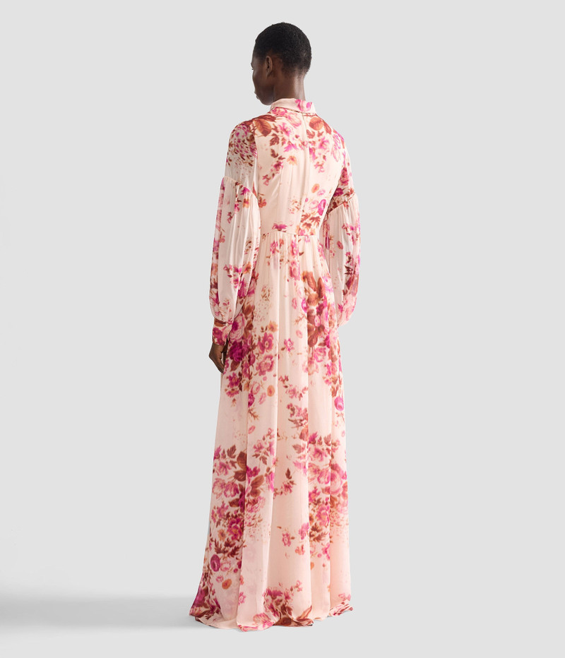 FLORAL PRINT SILK VOILE LONG SLEEVE GOWN 3