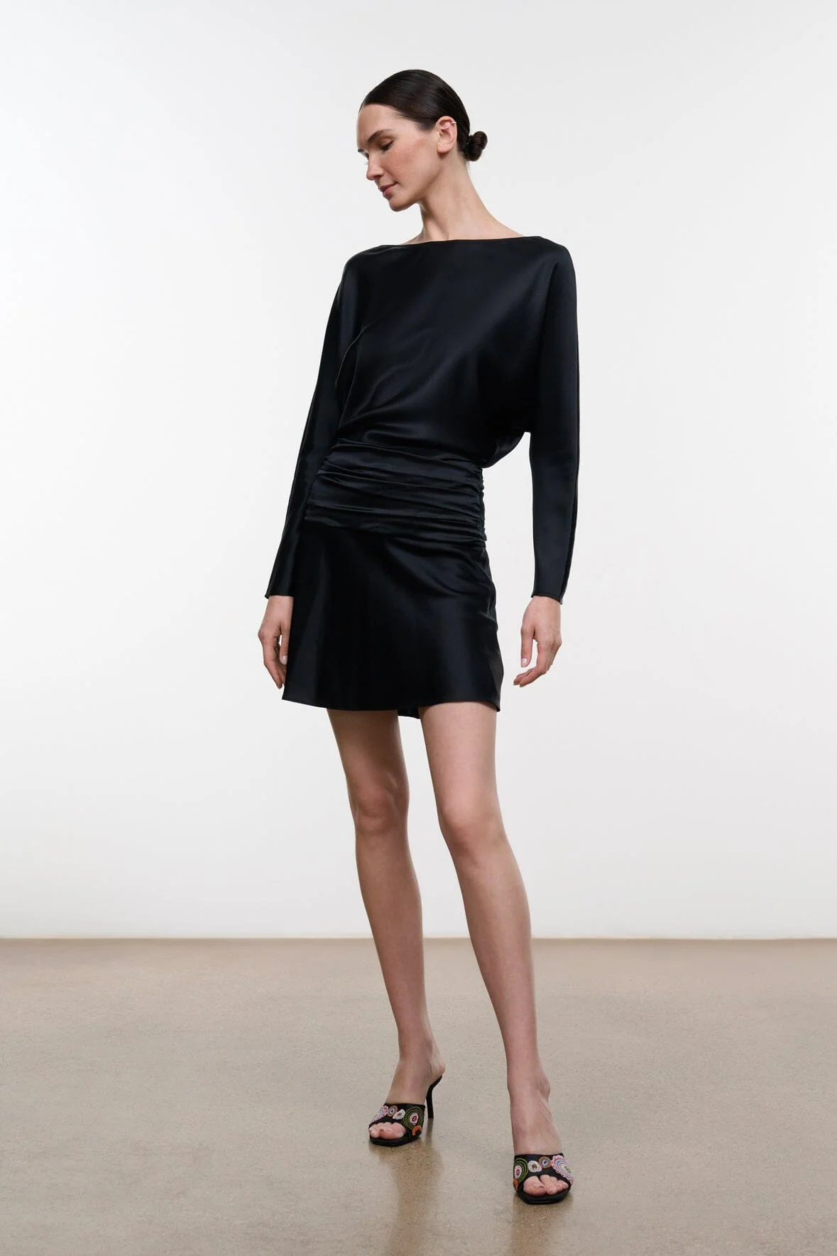 STAUD FREDA SILK MINI DRESS BLACK - 1
