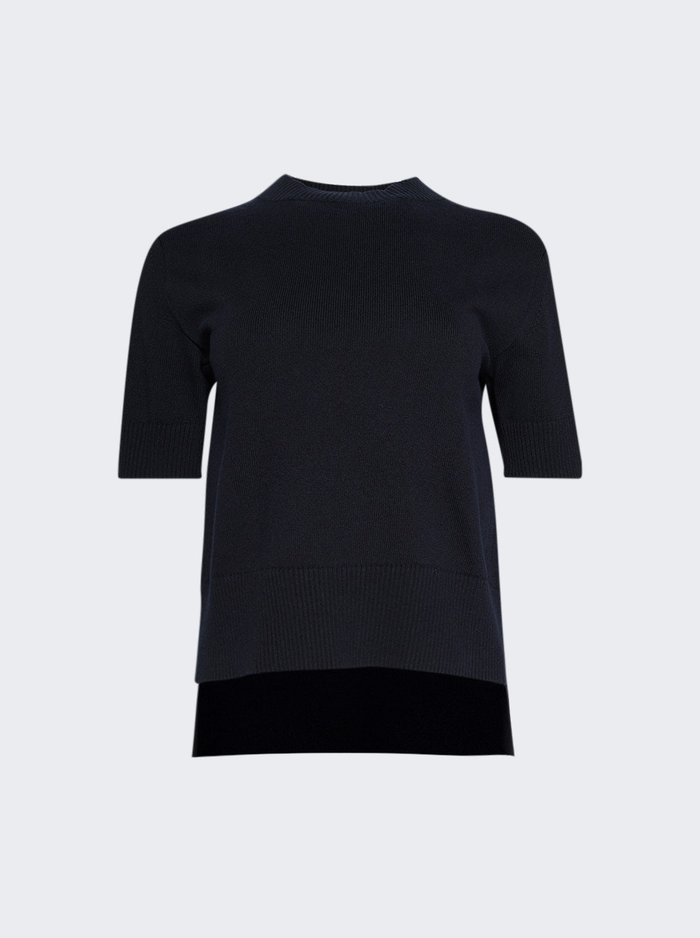 Sacai Cotton Poplin x Knit Pullover in Navy and Blue Stripe