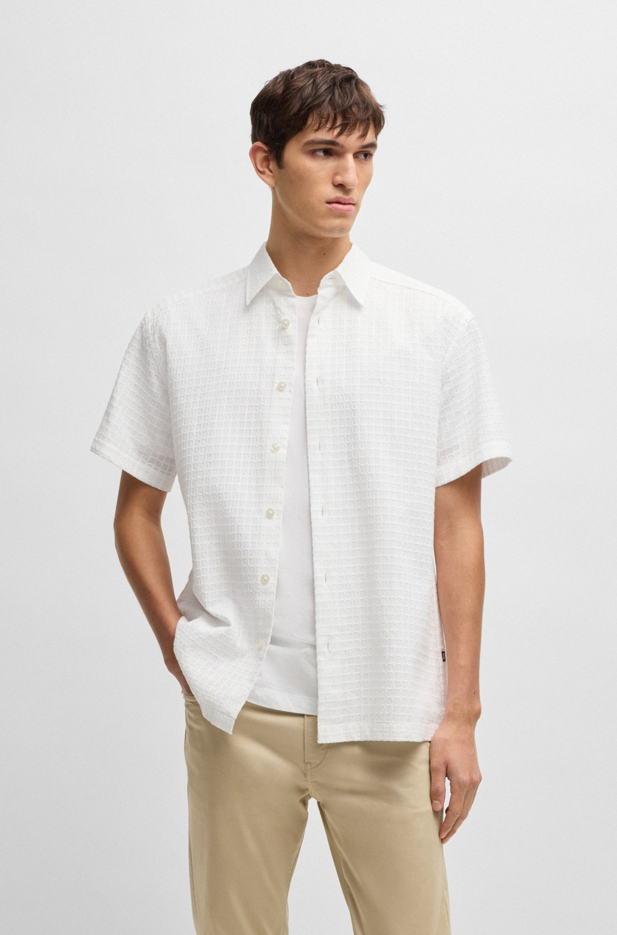 RELAXED-FIT SHIRT IN WAFFLE-STRUCTURED COTTON - 2
