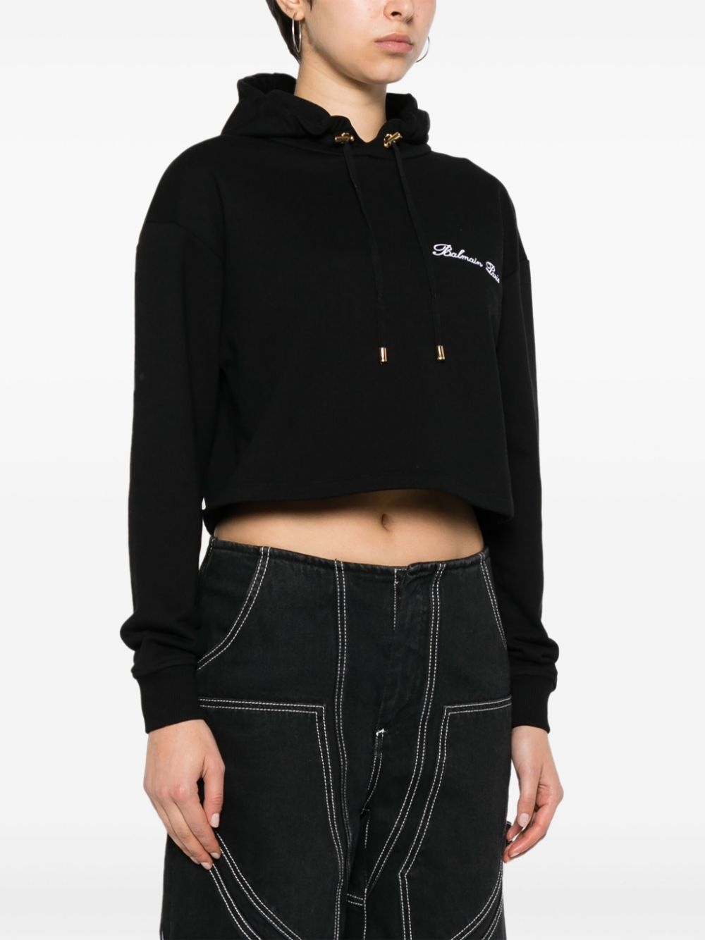 logo-embroidered cotton hoodie - 3