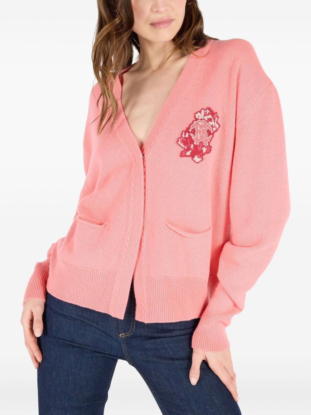 rose-embellished pocket cardigan - 3