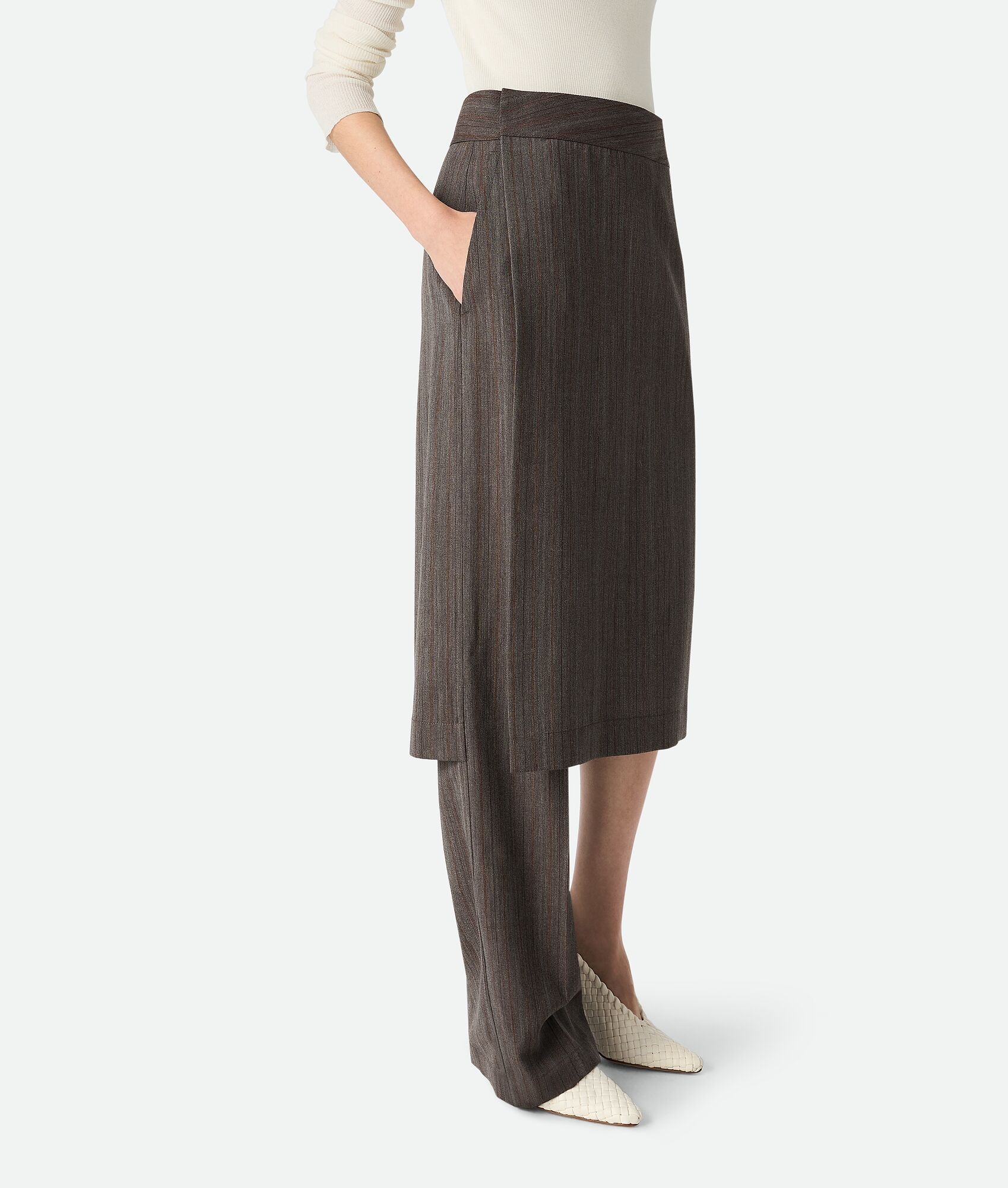Wool Subtle Stripe Skirt Trousers - 2