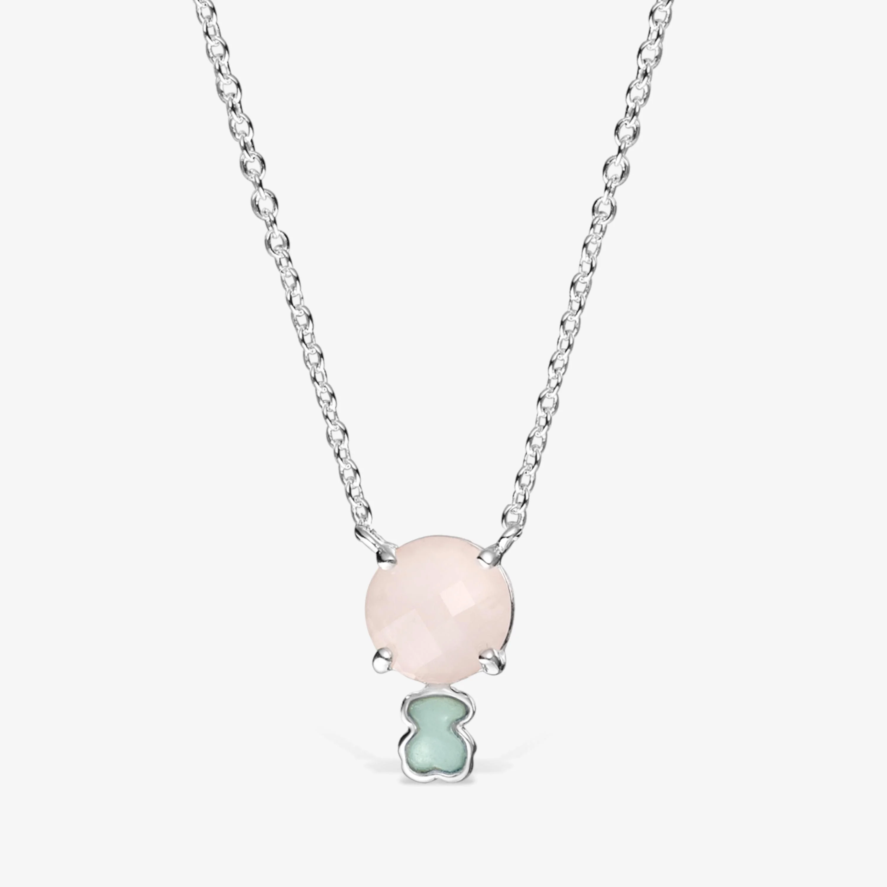 Mini Color Necklace in Silver with Pink Quartz and Amazonite - 1