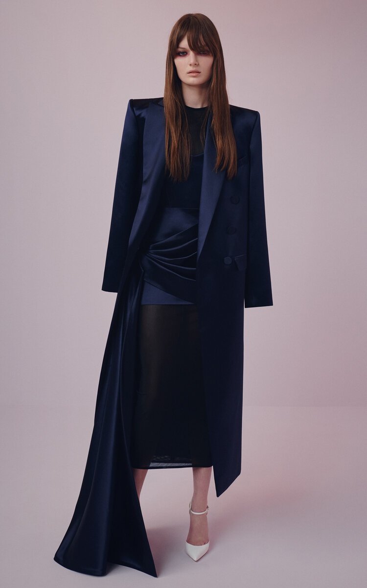 Oversized Duchess Satin Coat navy - 2