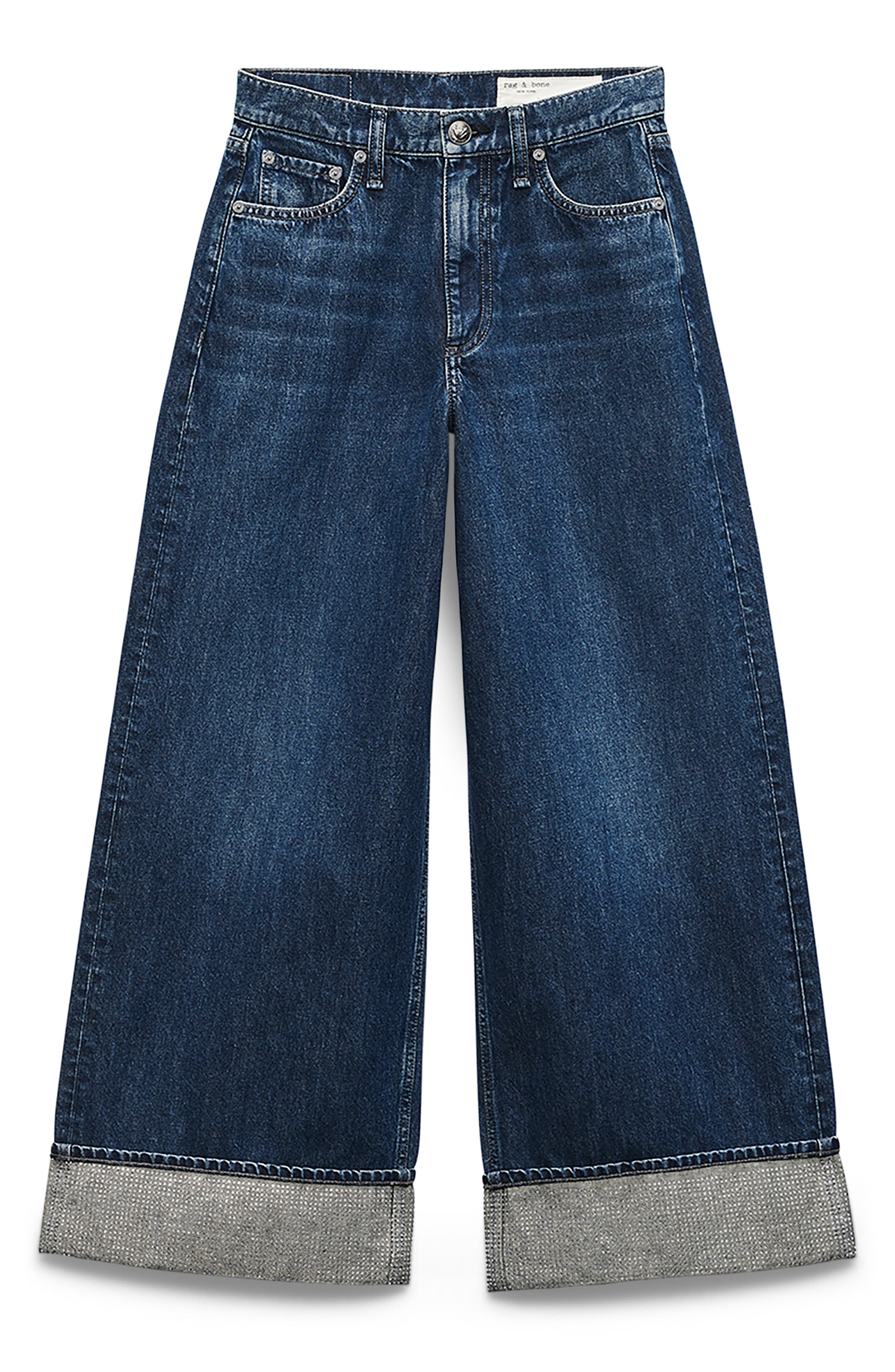 rag & bone Sofie Jewel Cuff High Waist Ankle Wide Leg Jeans in Dawn Jewel at Nordstrom - 4