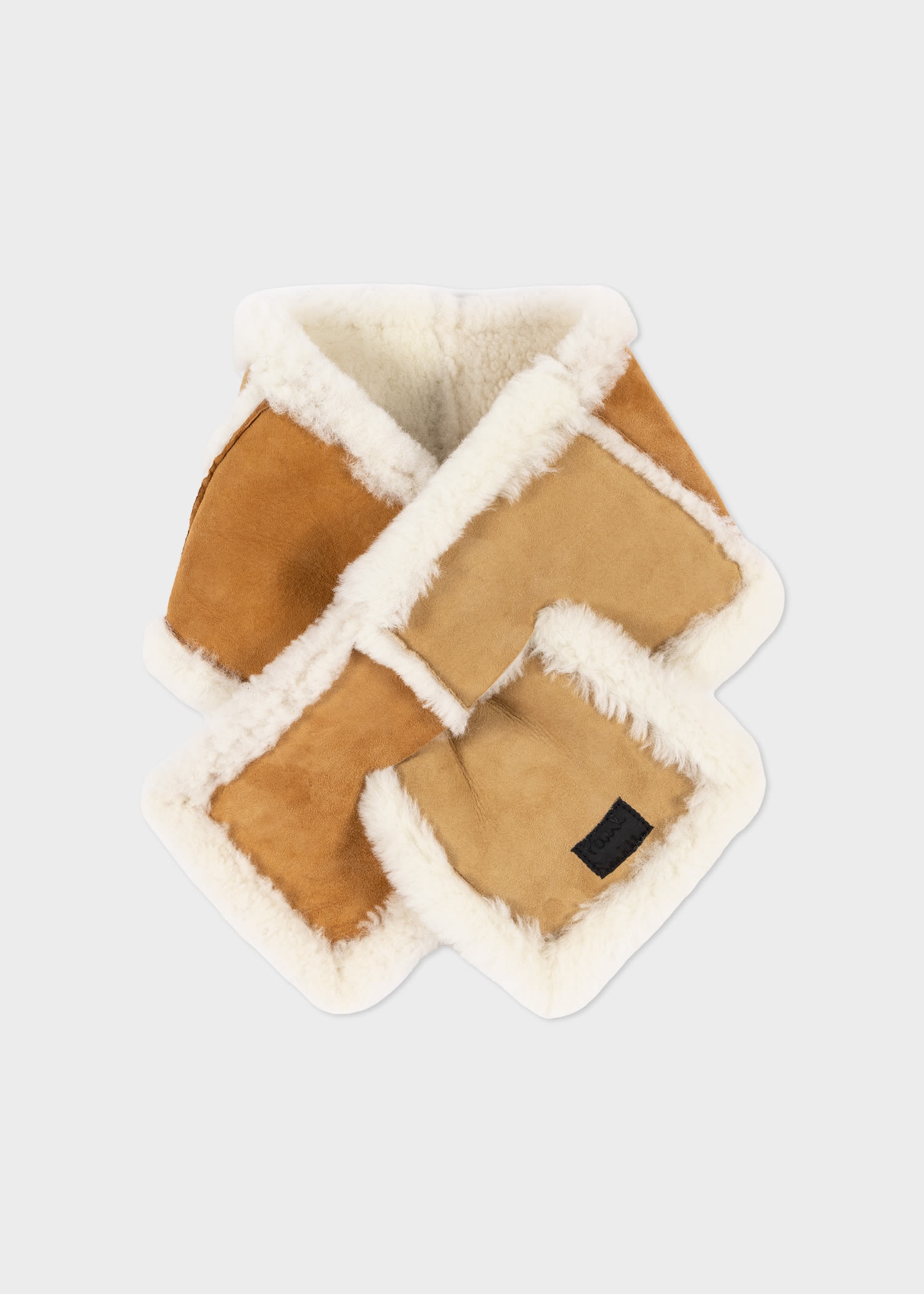 Tan Shearling Patchwork Scarf - 1