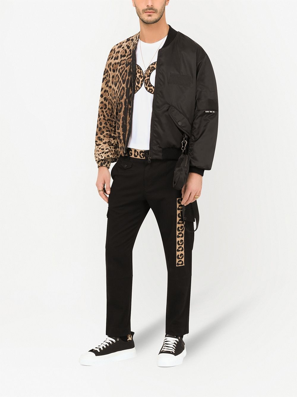 leopard-print spliced bomber jacket - 2