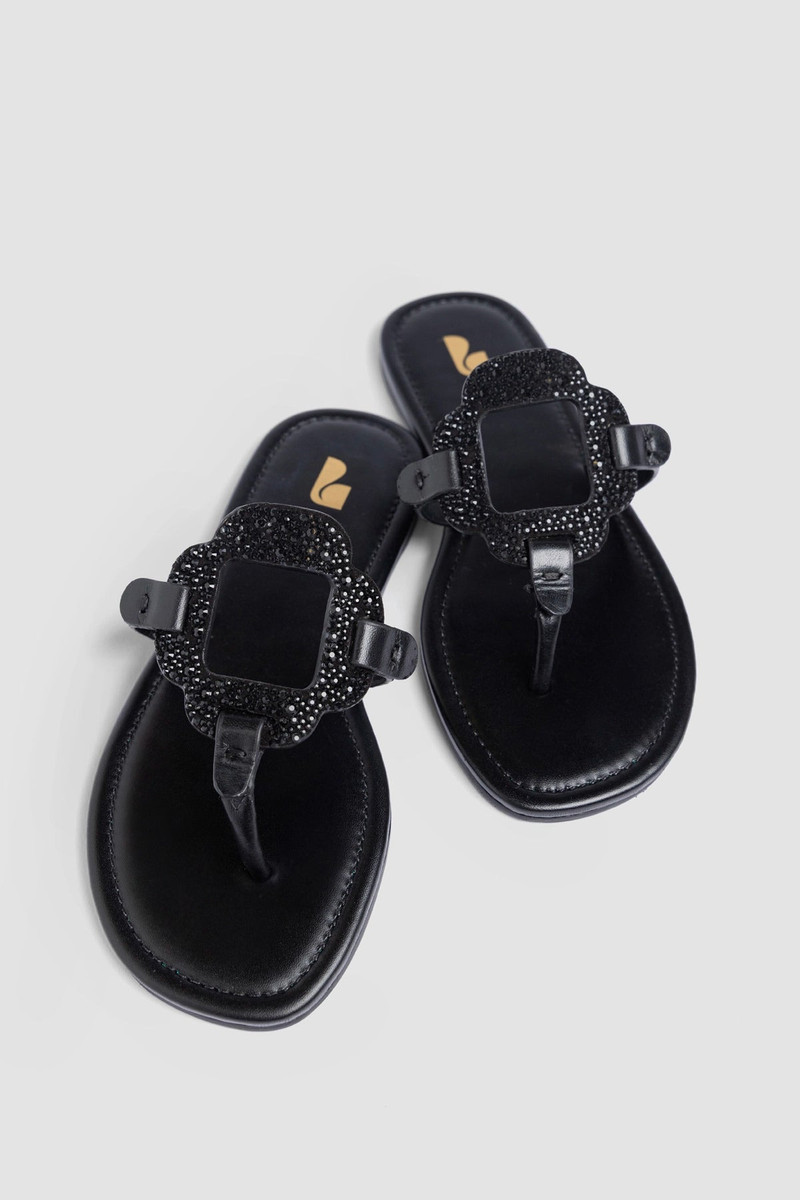 Margherita Crystal Thong Sandal Black Suede 7