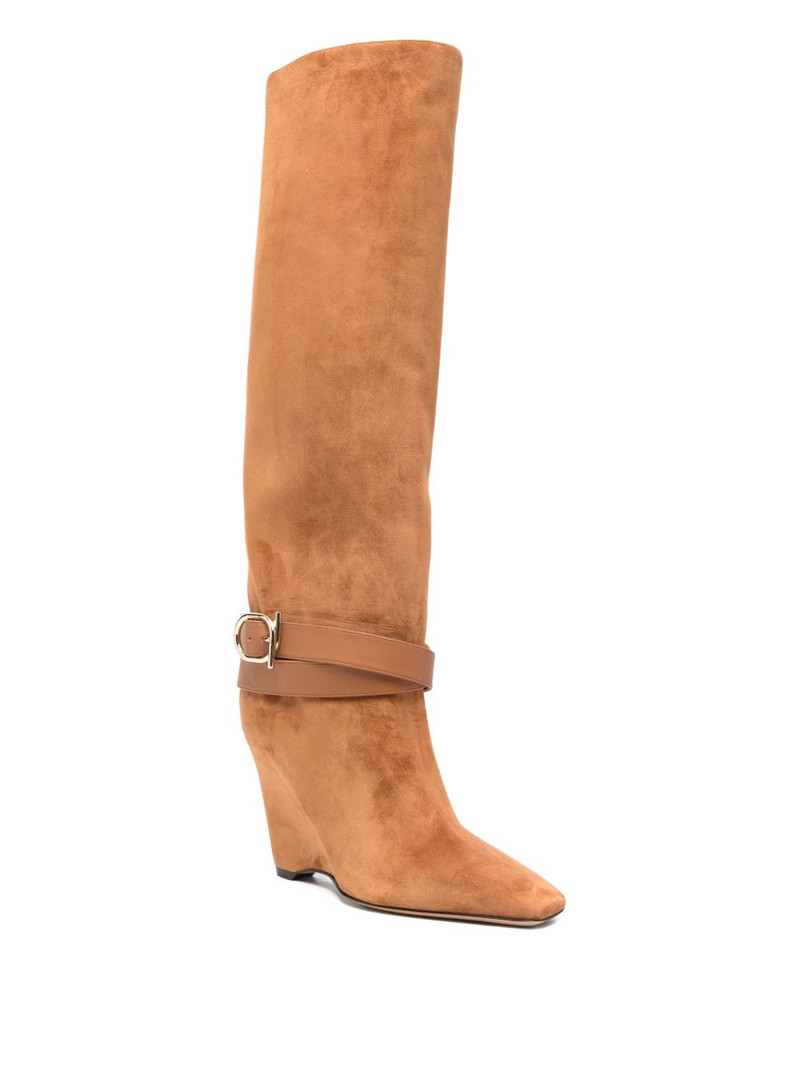 FERRAGAMO 90mm buckle-strap knee-high boots outlook