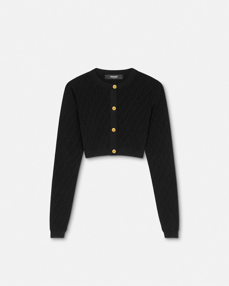 V Allover Jacquard Knit Crop Cardigan 1