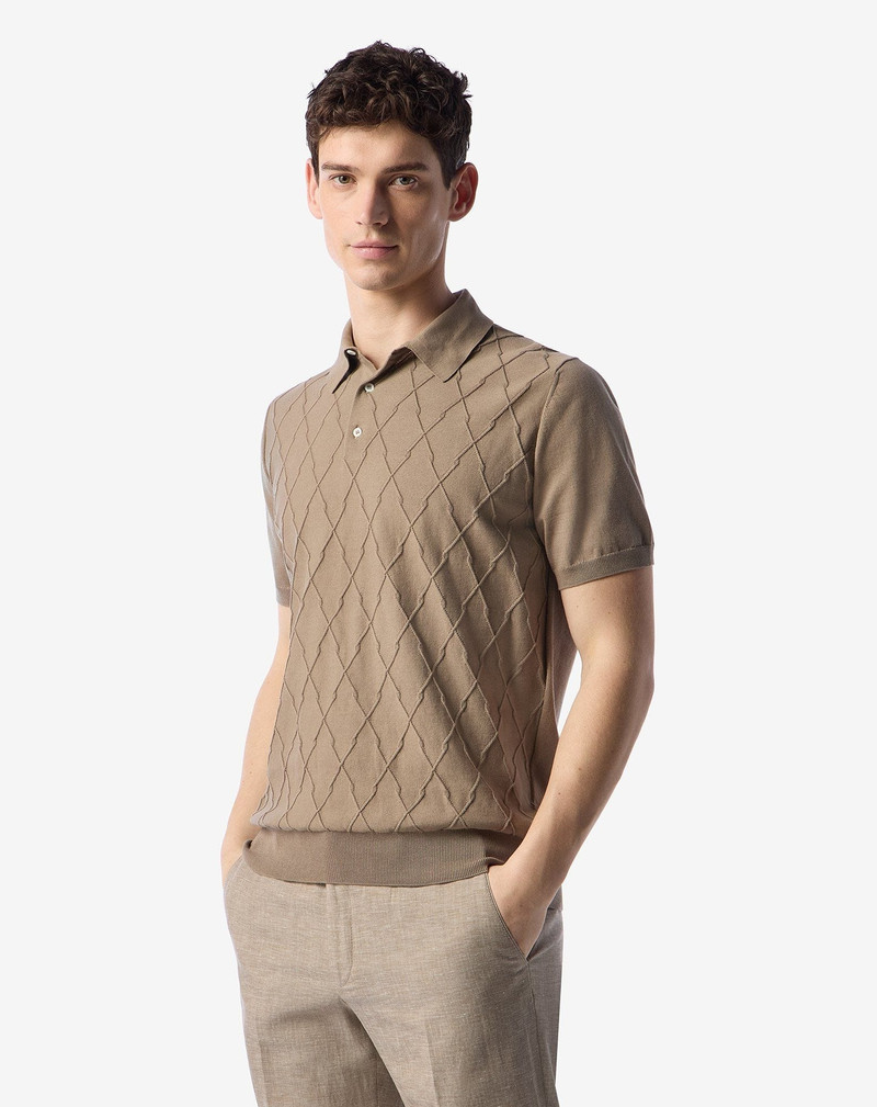 CORNELIANI Beige button-up organic cotton polo shirt outlook