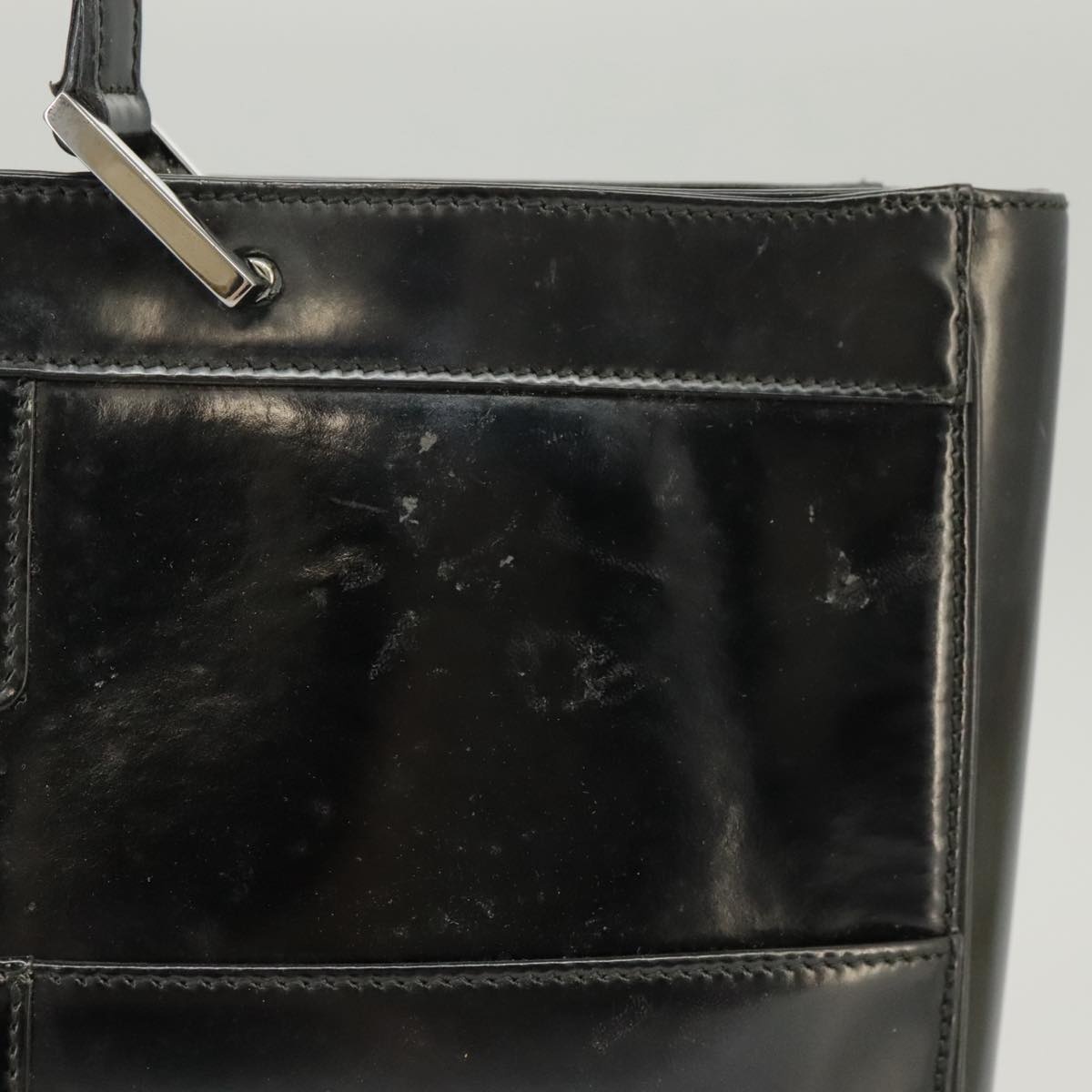 GUCCI Tote Bag Patent Leather Black Silver 002 002 - 5