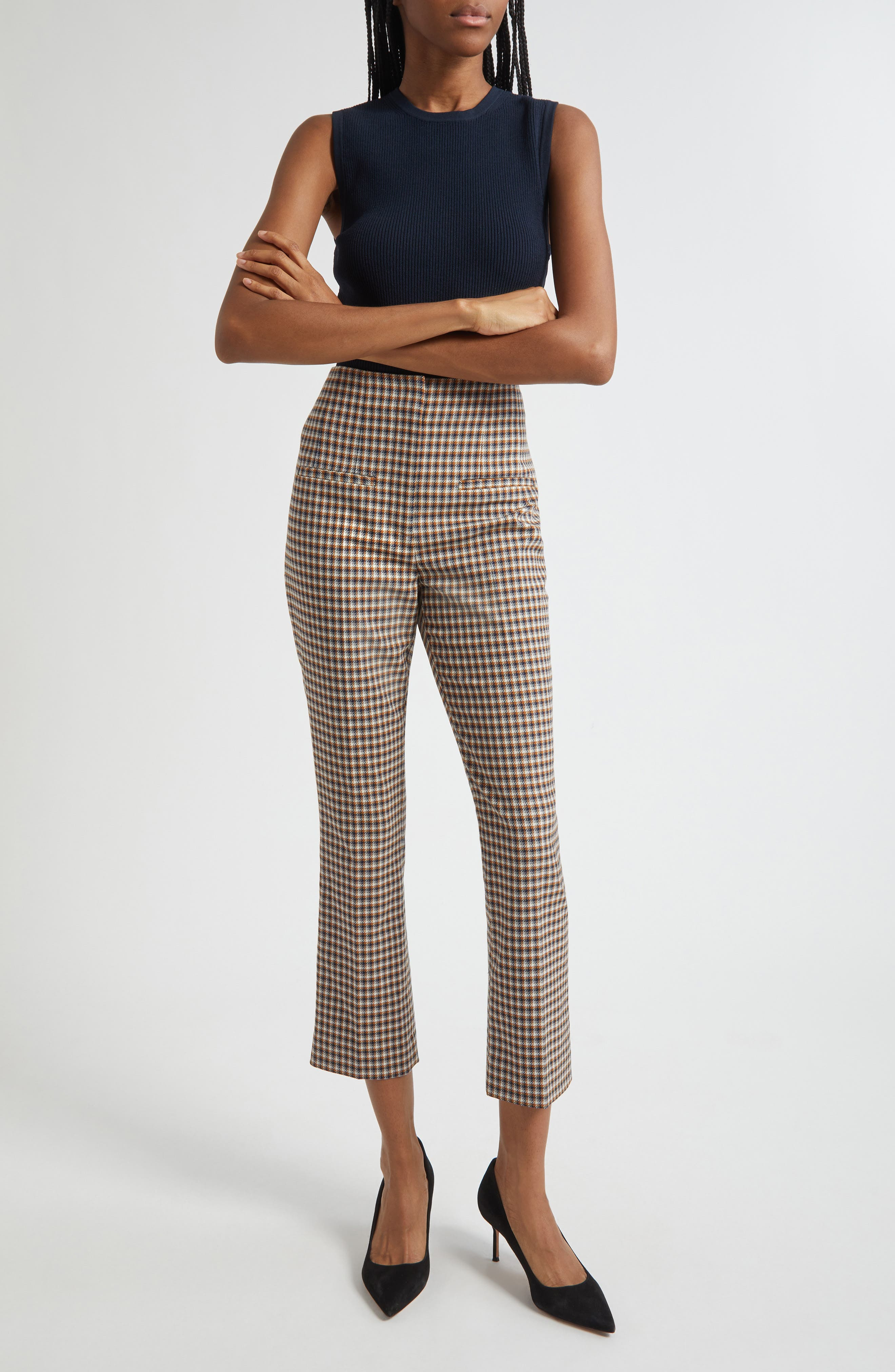 Veronica Beard Kean Check Crop Pants in Navy Multi at Nordstrom - 2