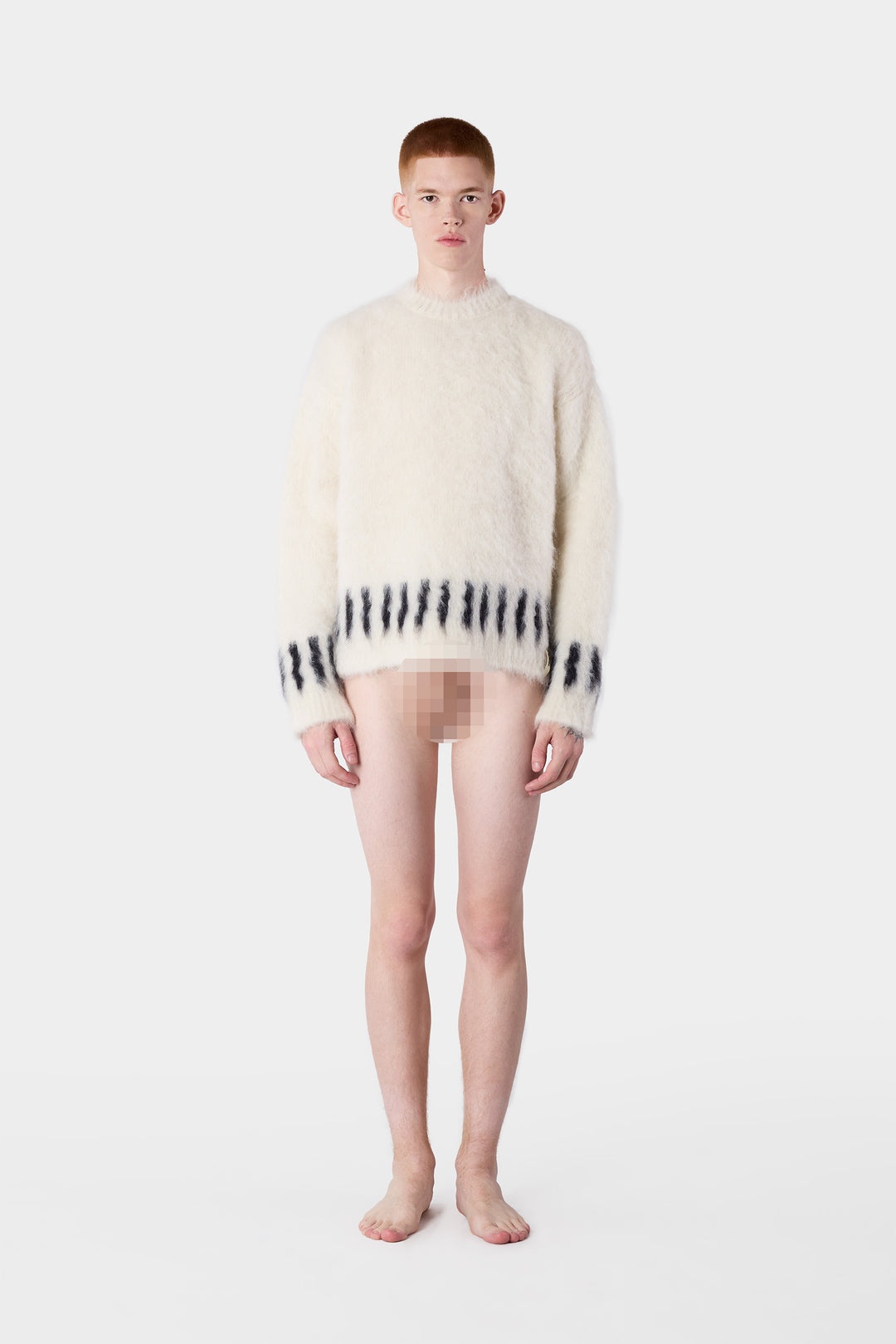HAIRY KNIT ROUND NECK SWEATER / off white - 4