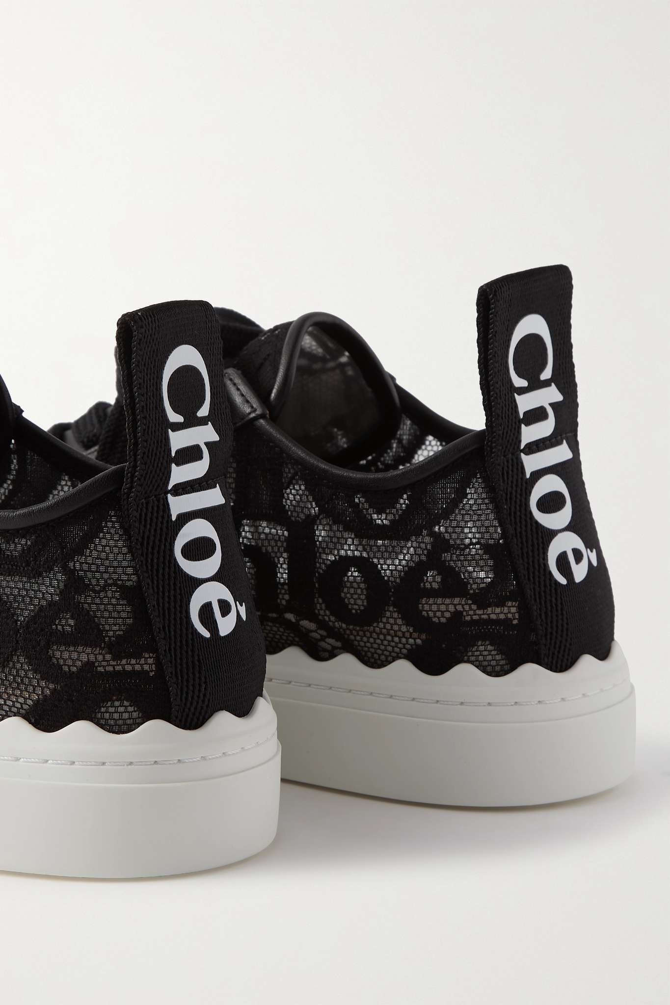 Lauren scalloped logo-detailed lace and leather sneakers - 4