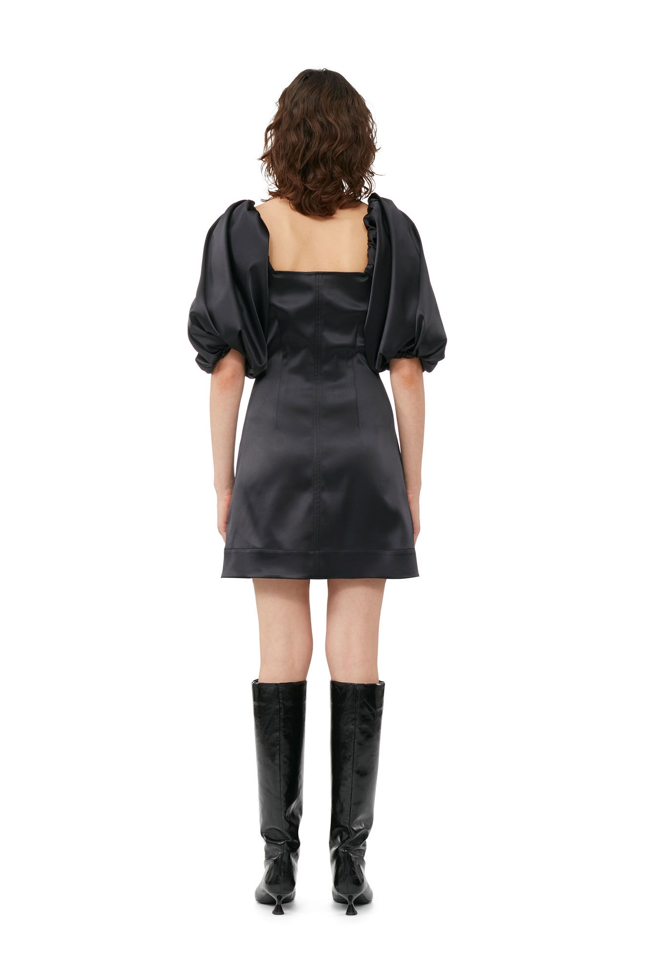 BLACK SATIN MINI DRESS - 4