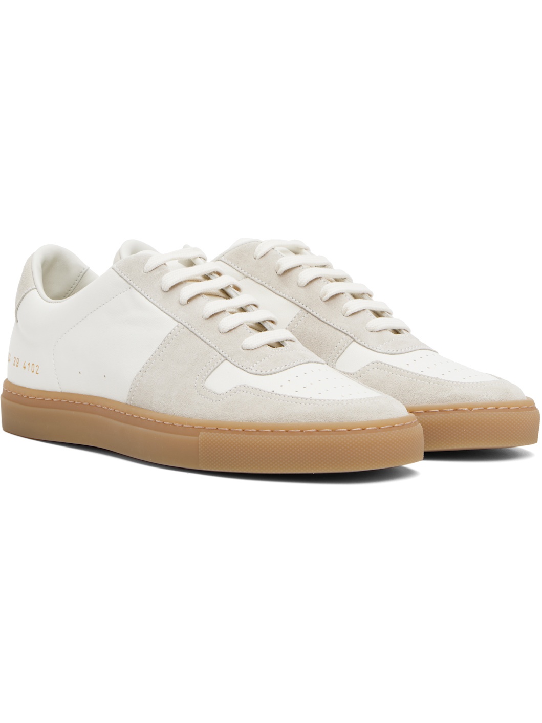 White & Beige BBall Duo Slim Sneakers - 4