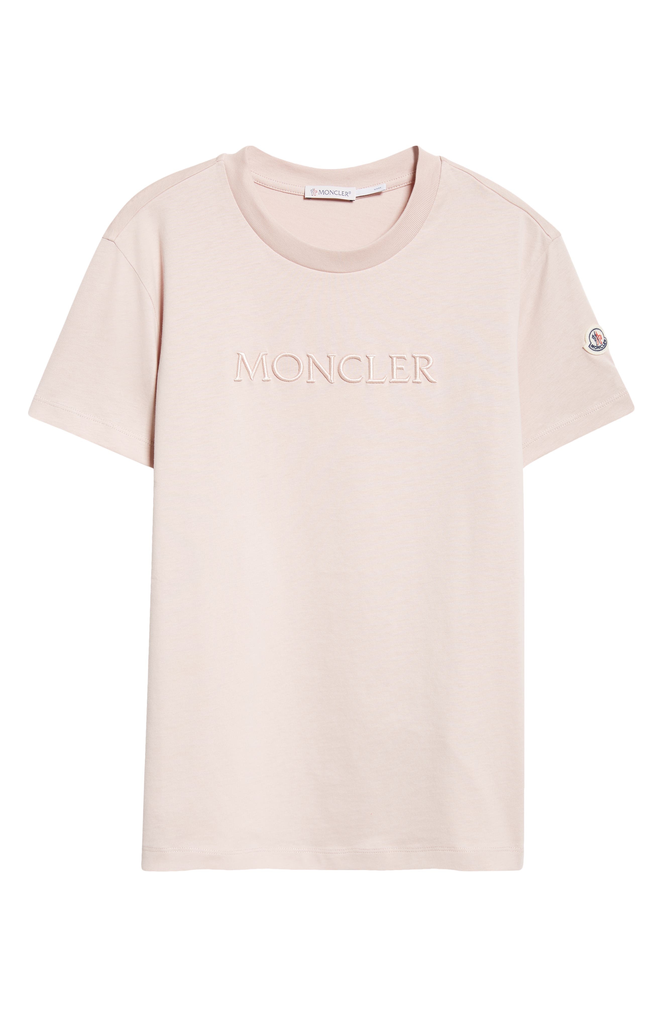Moncler Logo Embroidered Cotton T-Shirt in Pink at Nordstrom - 5