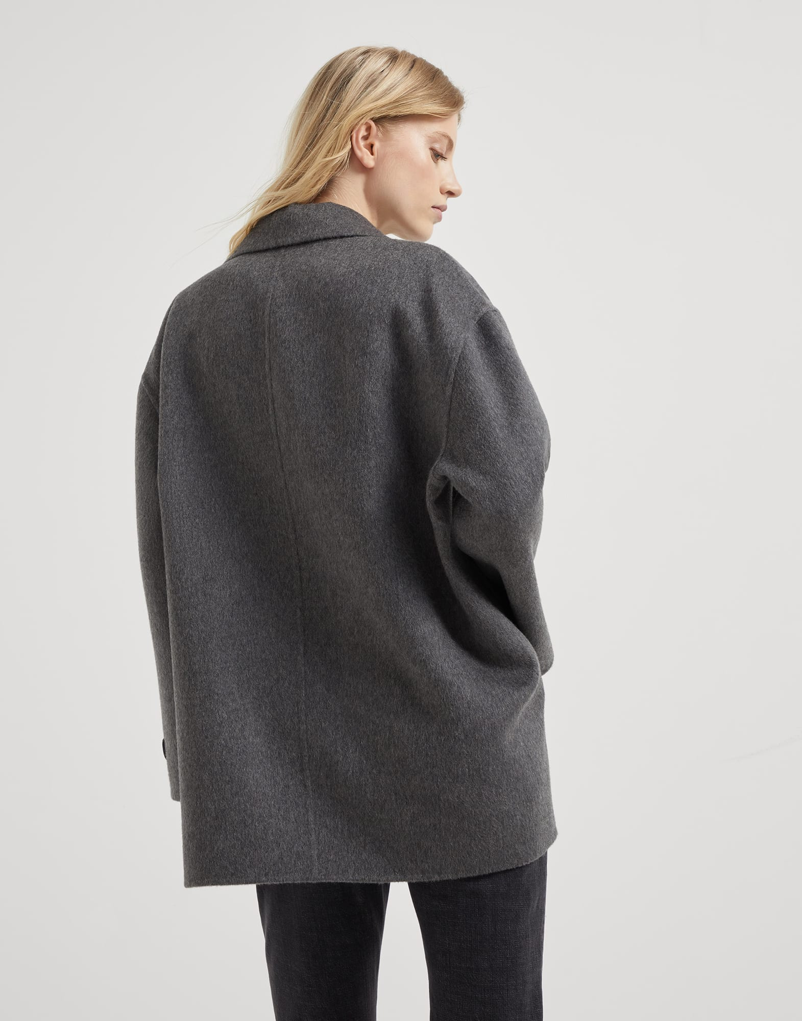 Cashmere double beaver cloth pea coat with precious patch - 2
