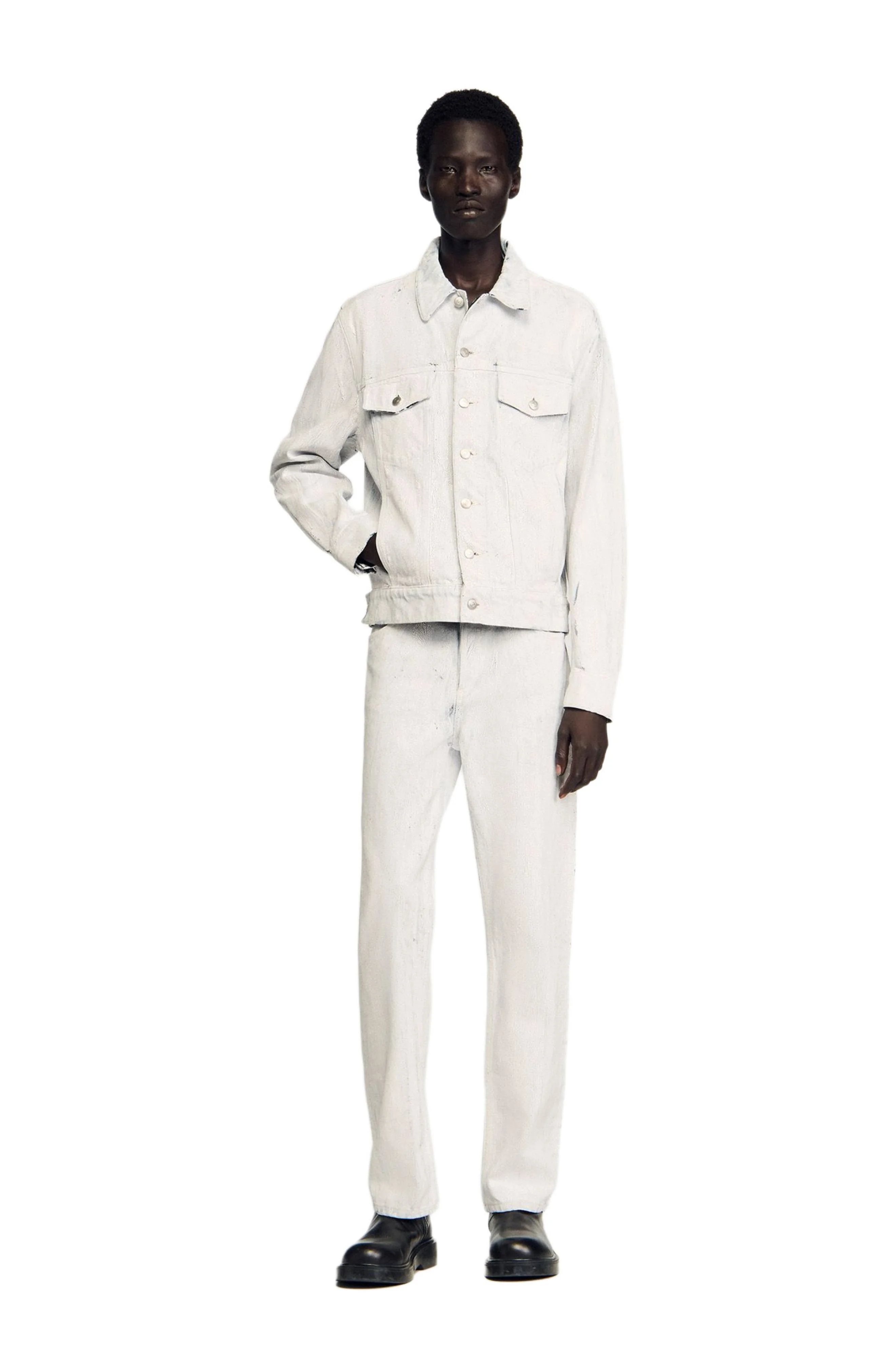 SANDRO Cracked coated denim jacket in White at Nordstrom - 1
