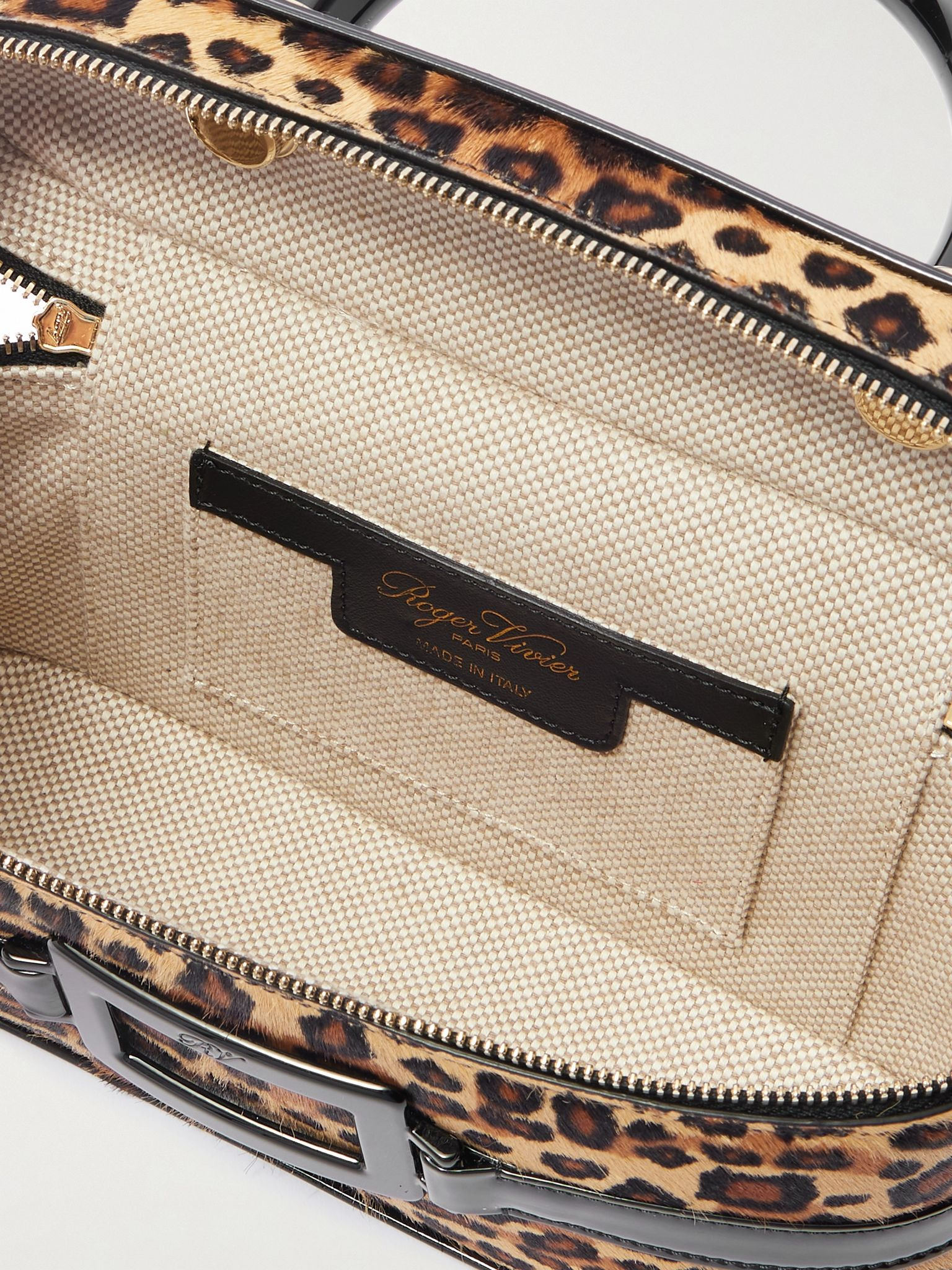 Belle Vivier patent leather-trimmed leopard-print calf hair cosmetics case Leopard print - 5