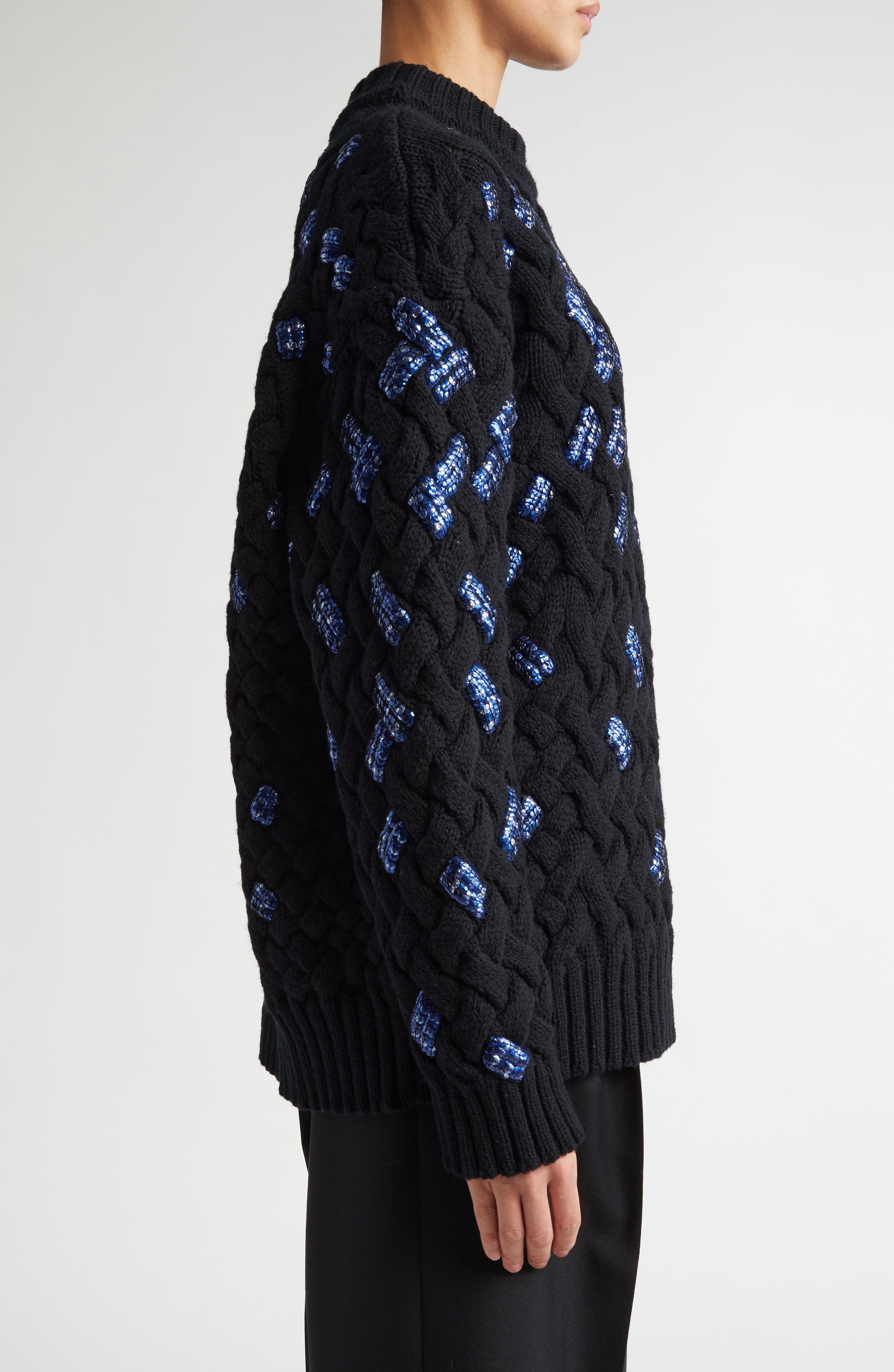 Dries Van Noten Embellished Virgin Wool Cable Knit Sweater in Black at Nordstrom - 4