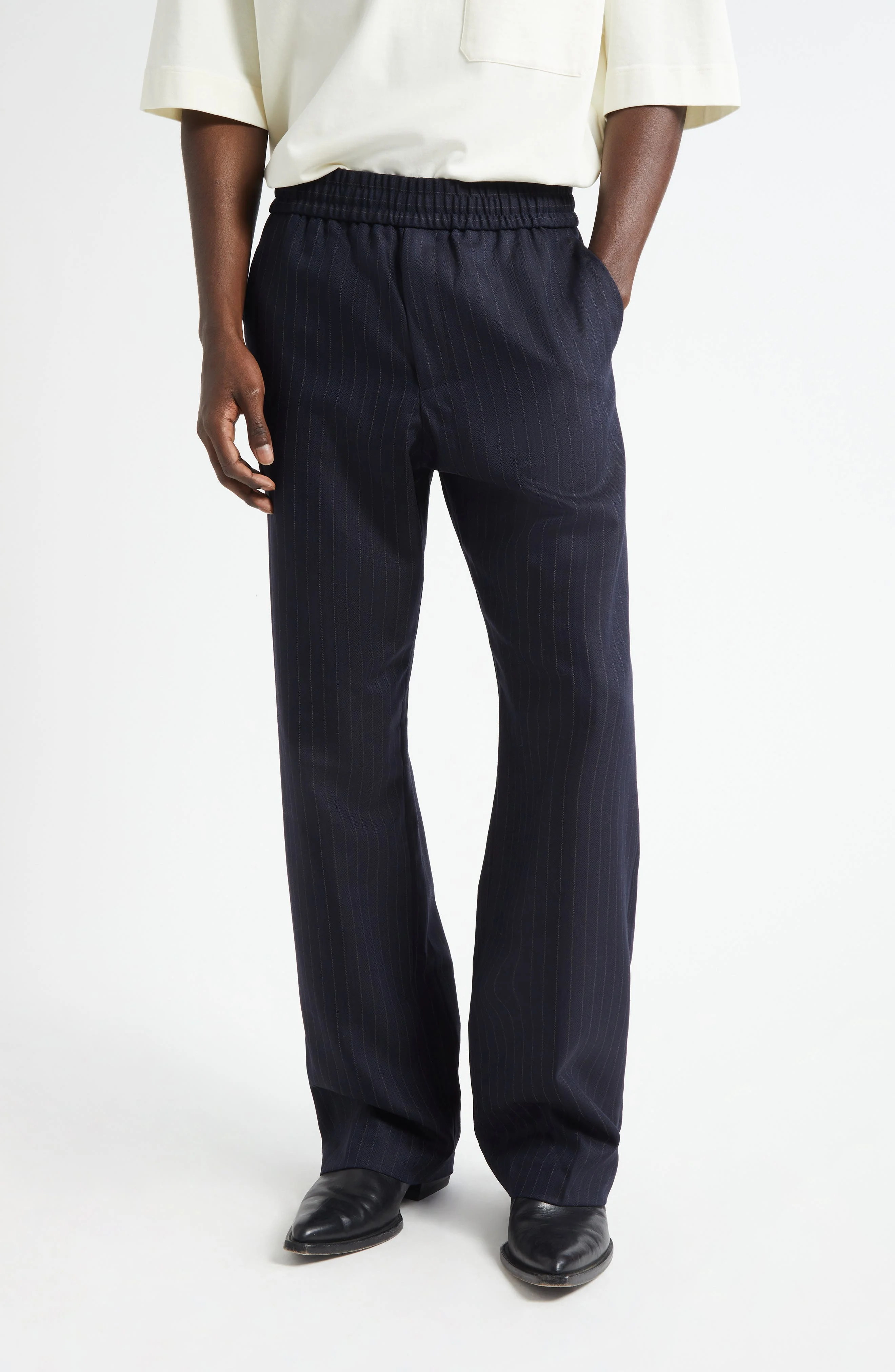 Golden Goose Journey Pinstripe Wide Leg Pants in Dark Navy at Nordstrom - 1