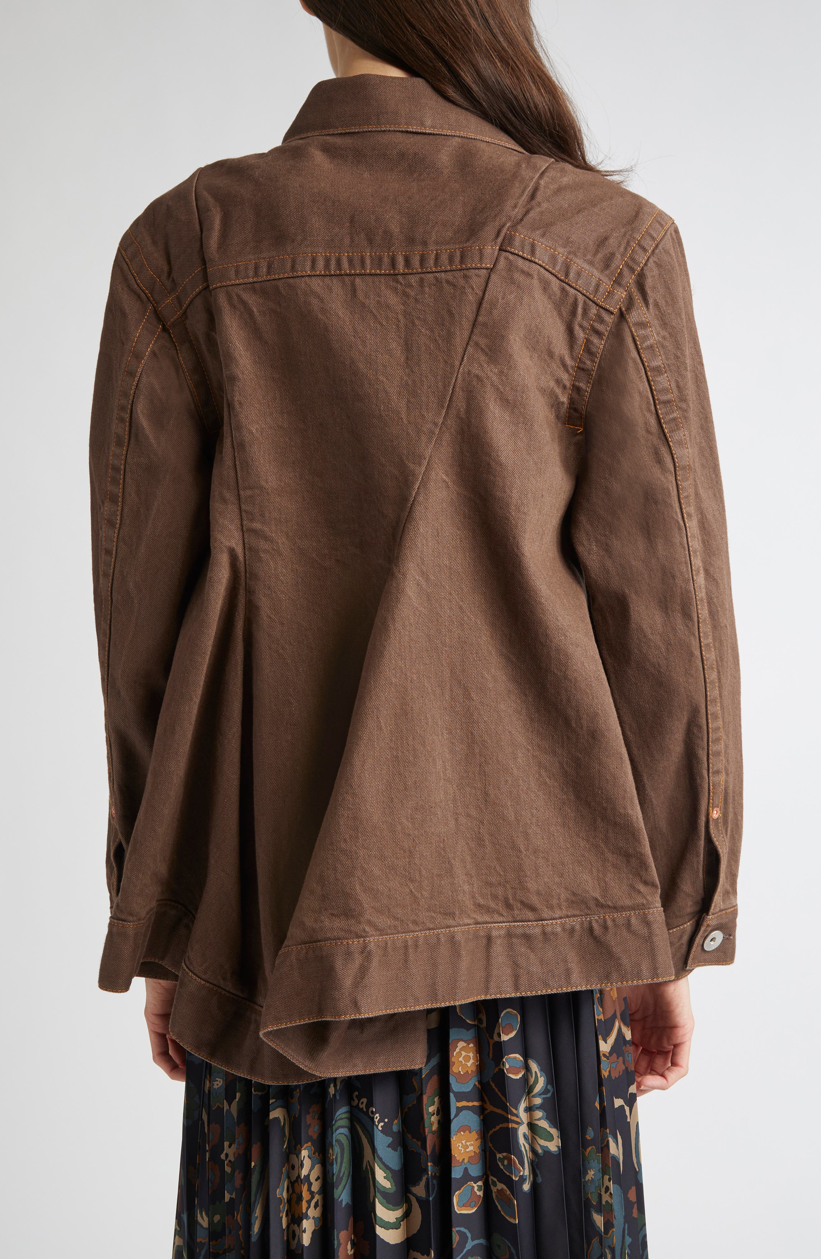 Sacai Asymmetric Denim Jacket in Brown at Nordstrom - 2