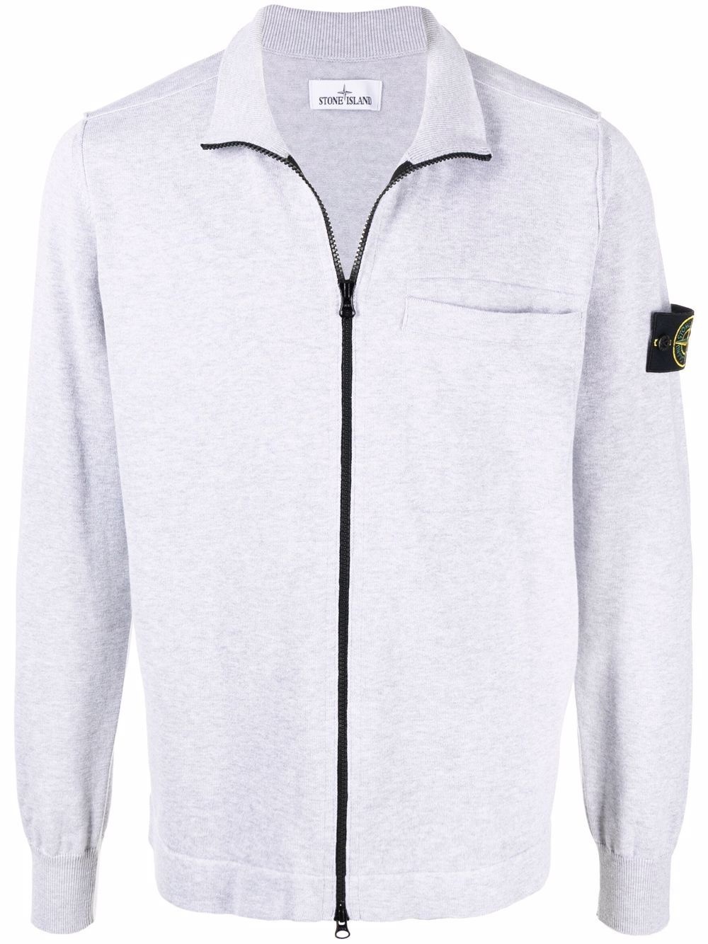 Compass-patch zip-up cardigan - 1