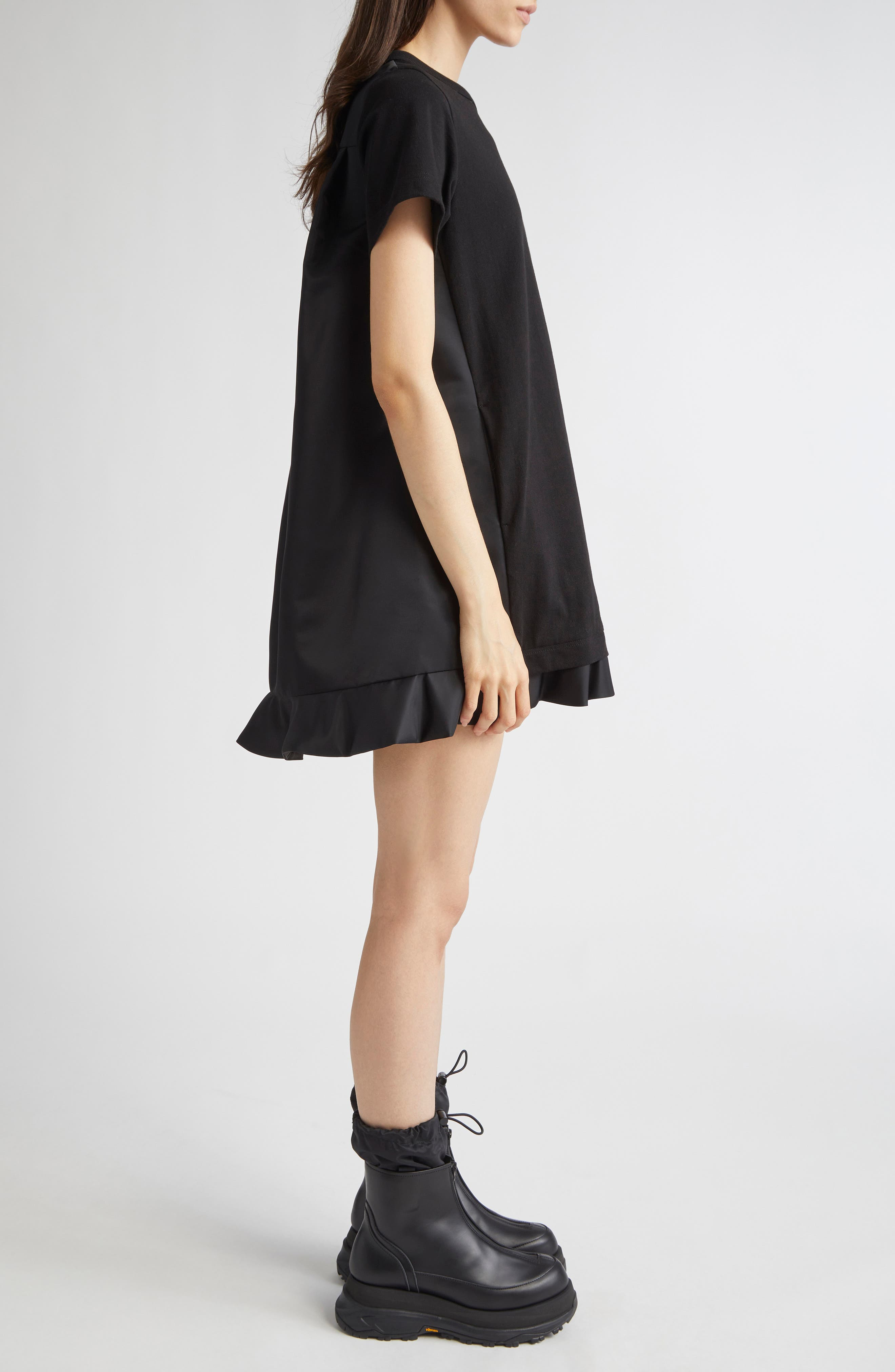 Sacai Nylon Twill & Cotton Jersey Minidress in Black at Nordstrom - 3