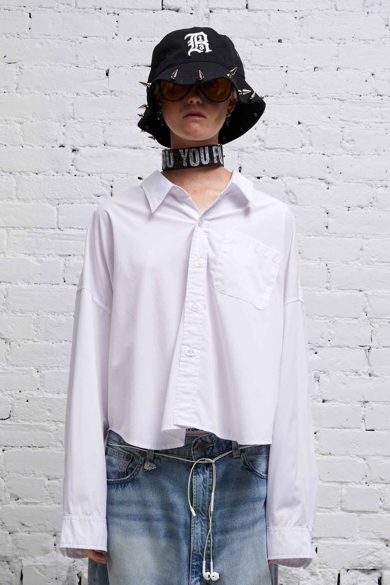 DROP NECK CROPPED SHIRT - WHITE - 3