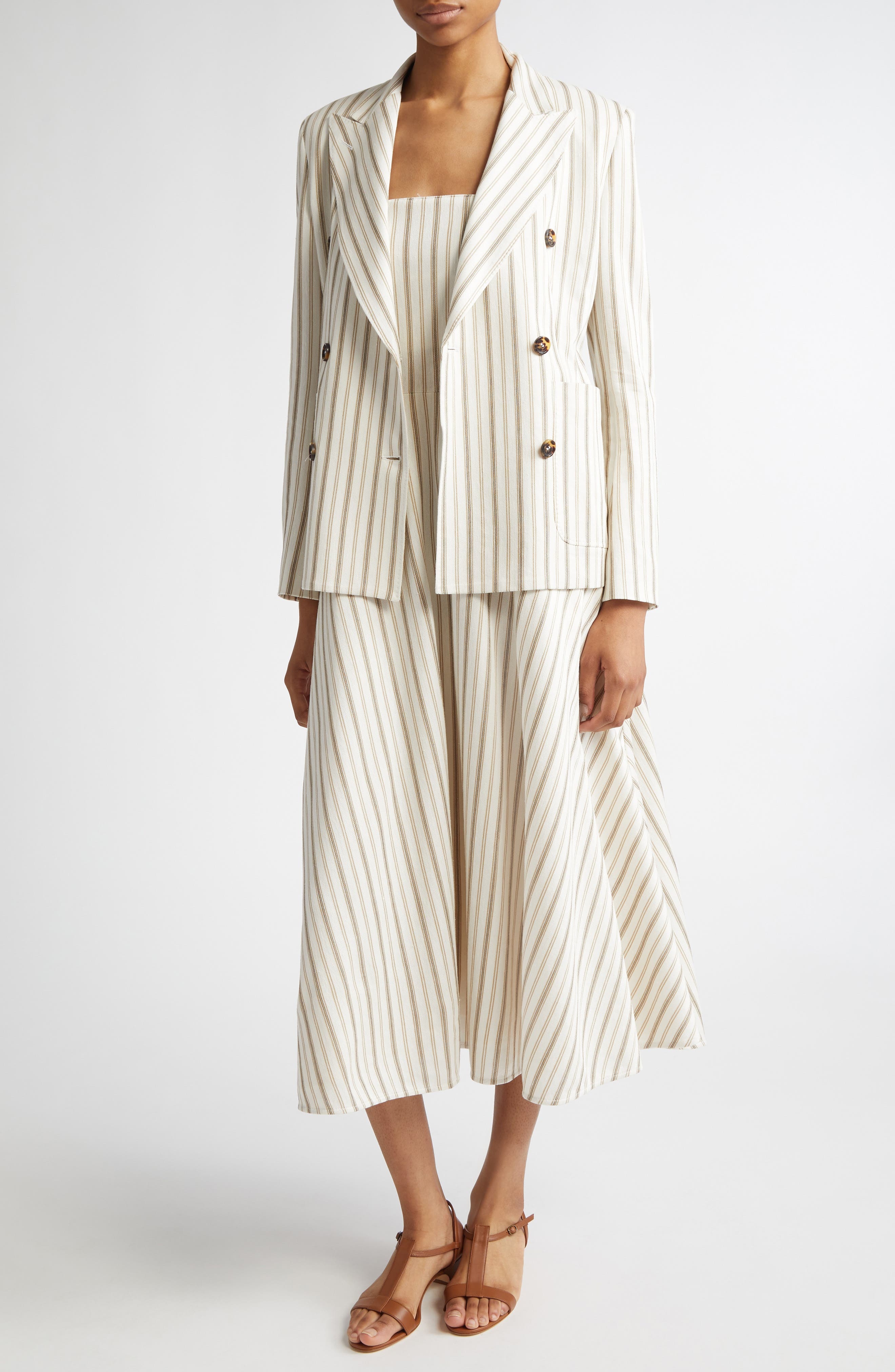 Max Mara Pensile Stripe Double Breasted Jersey Jacket in Sand at Nordstrom - 2