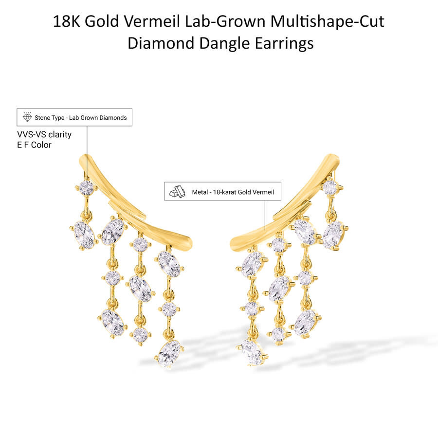 Diamond2Deal - Diamond2Deal 18k Vermeil Plated Silver 3 Ct Oval Cut Lab Grown Diamond Fancy Drop & Dangle Earrings  - 3