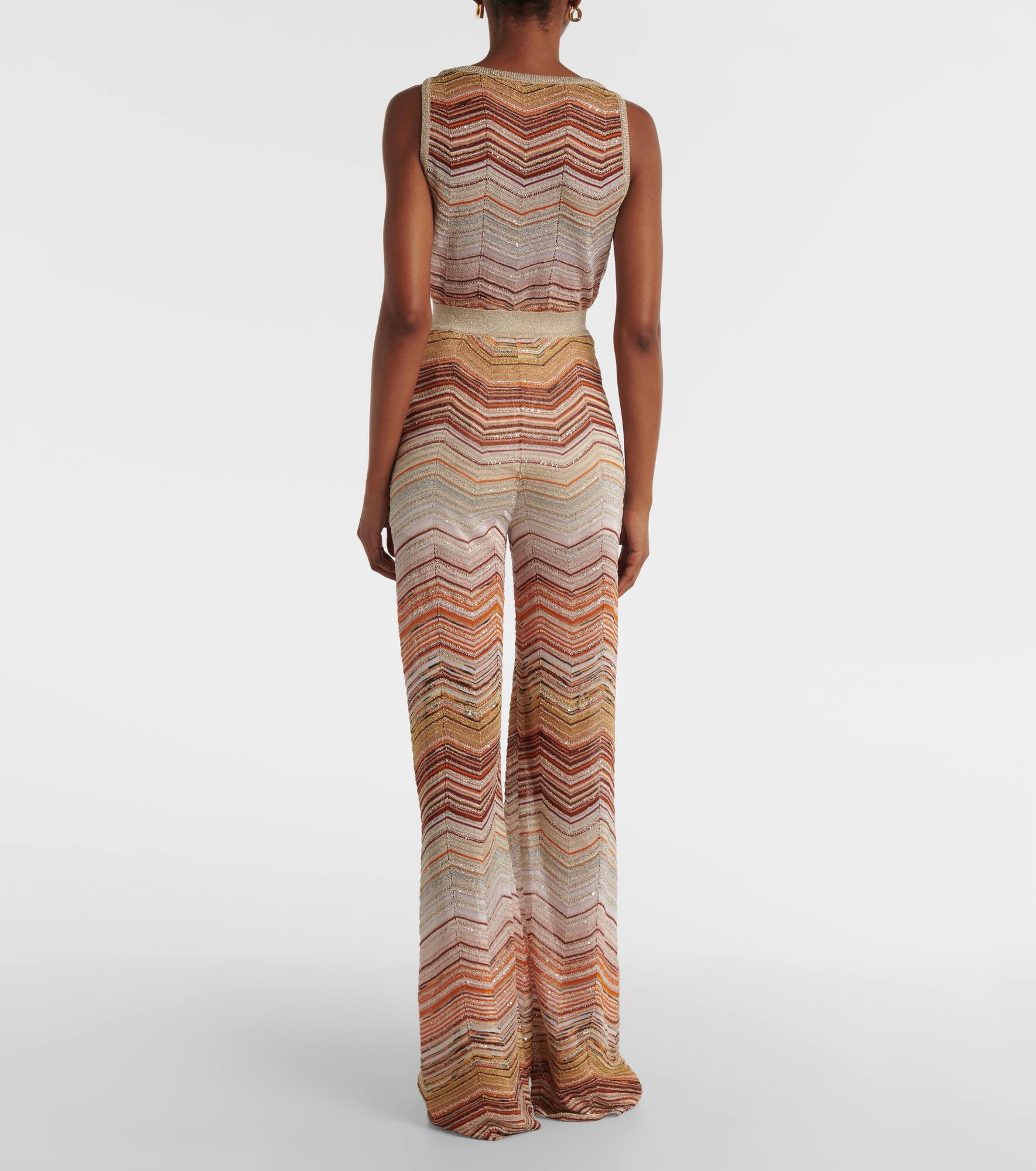 Zigzag cotton-blend lamé wide-leg pants - 3