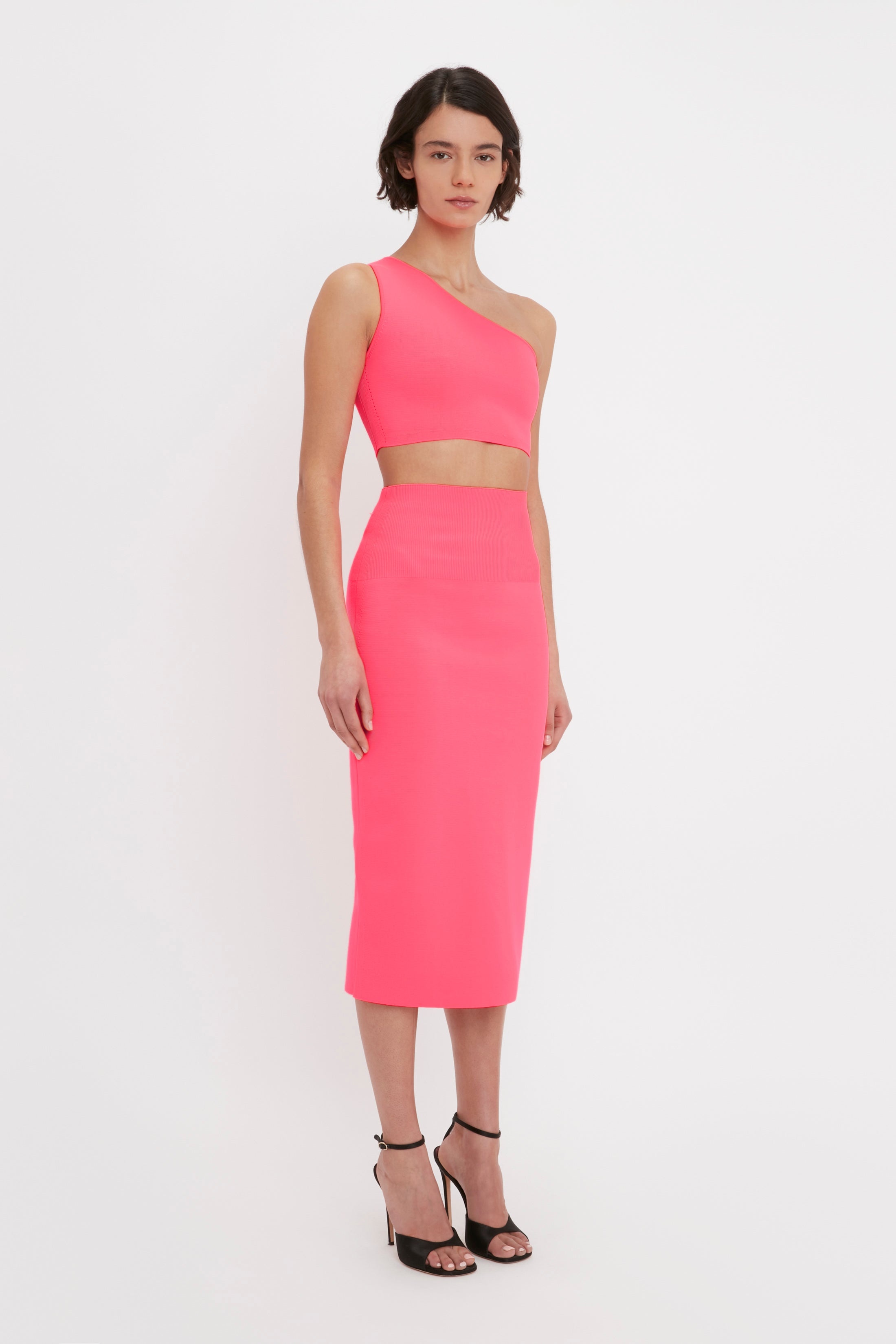 VB Body One Shoulder Crop Top In Pink - 3