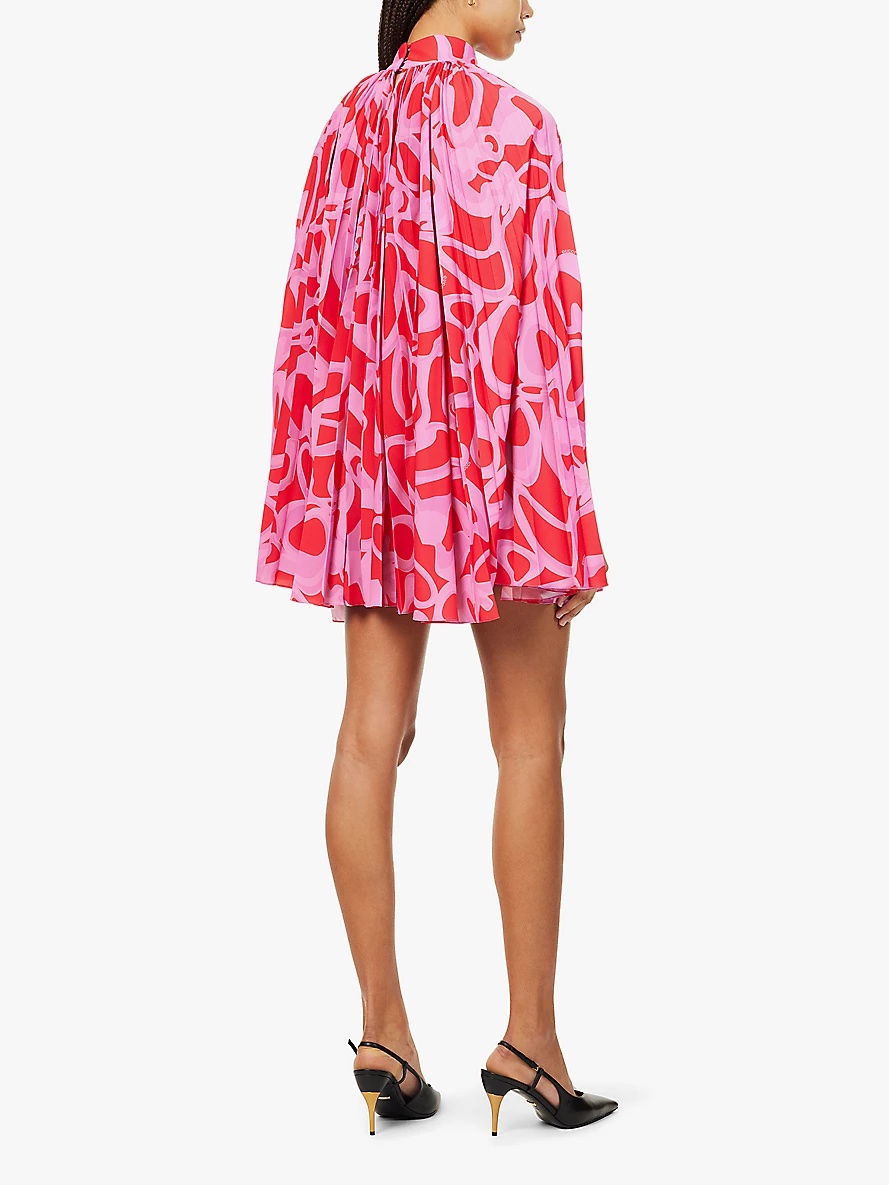 Graphic-pattern pleated crepe mini dress - 4