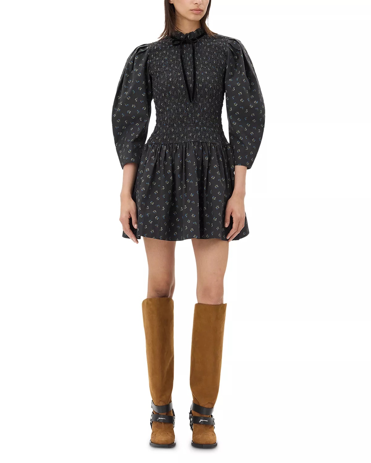 Printed Smocked Mini Dress - 2