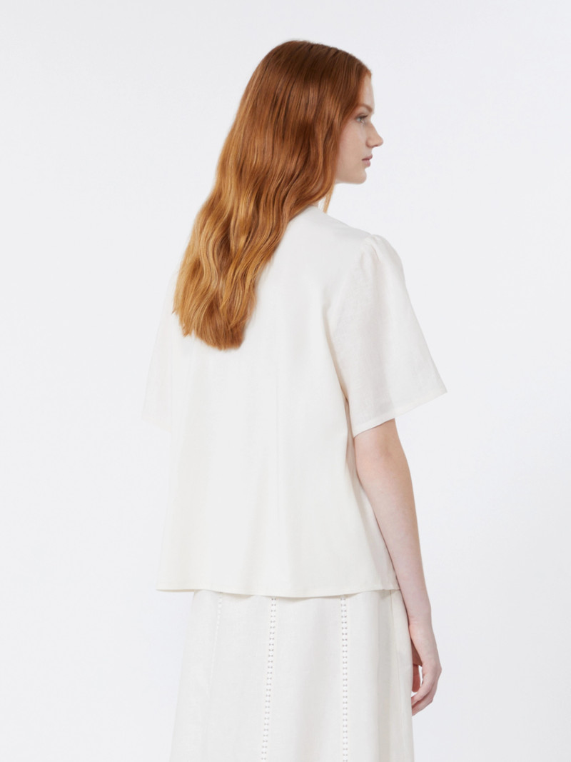 BACINO Linen canvas and stretch jersey top - ECRU 4
