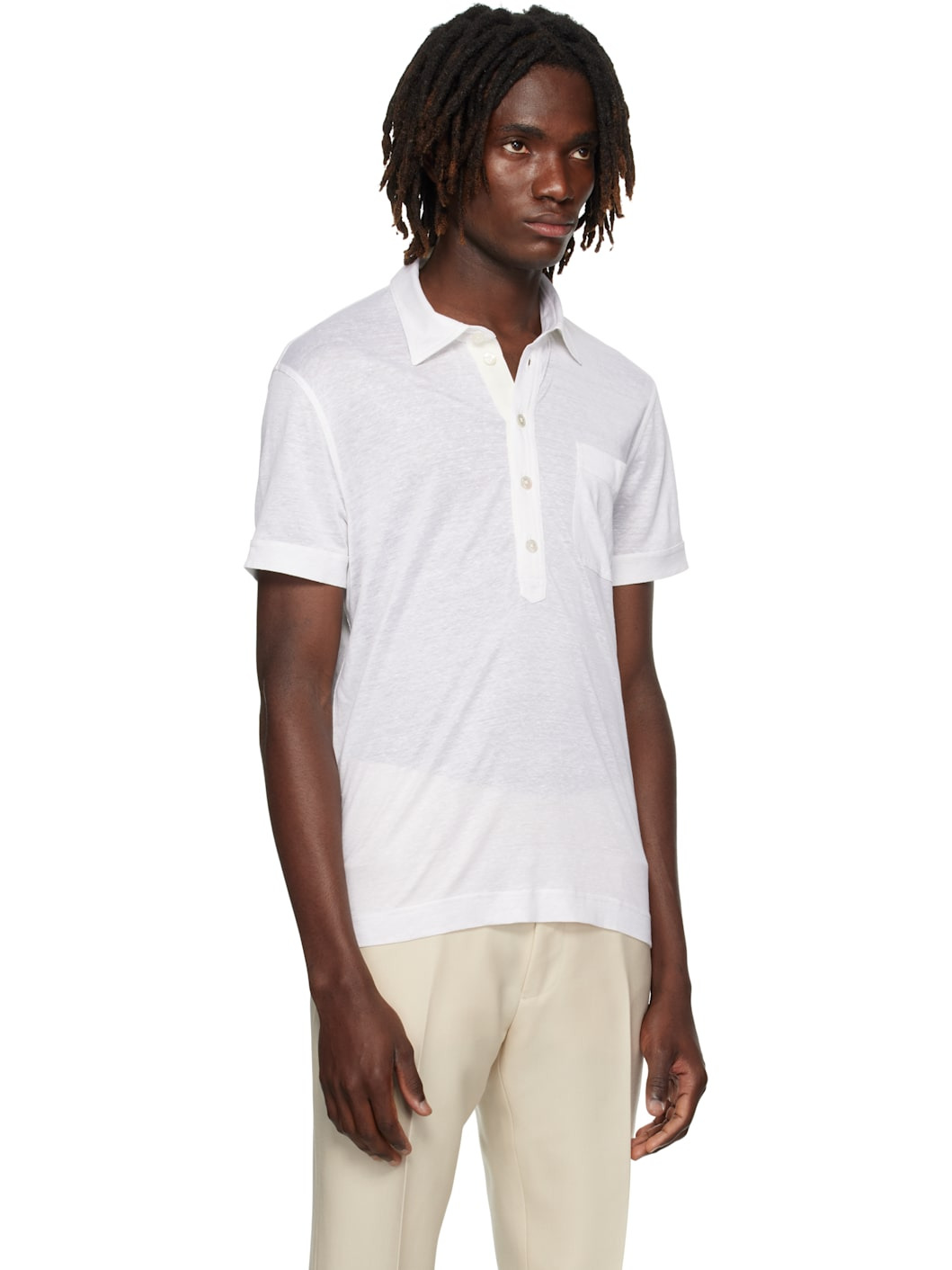 White Silk & Linen Polo - 2