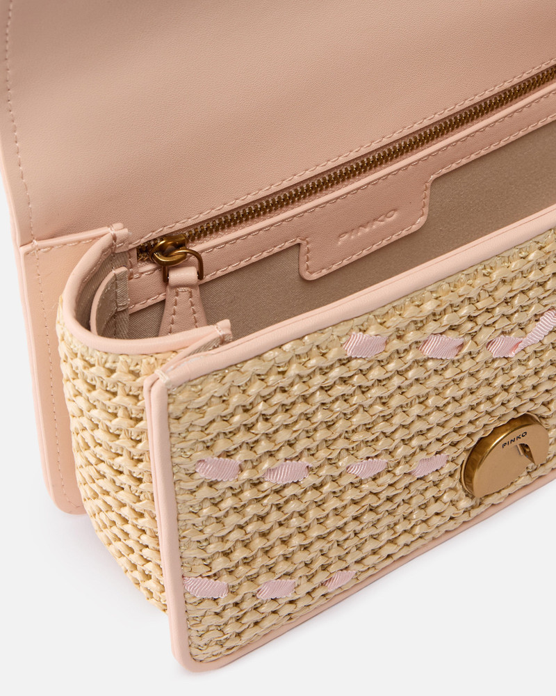 MINI LOVE BAG ONE LIGHT SMALL HANDBAG IN CHEVRON RAFFIA AND LEATHER 4