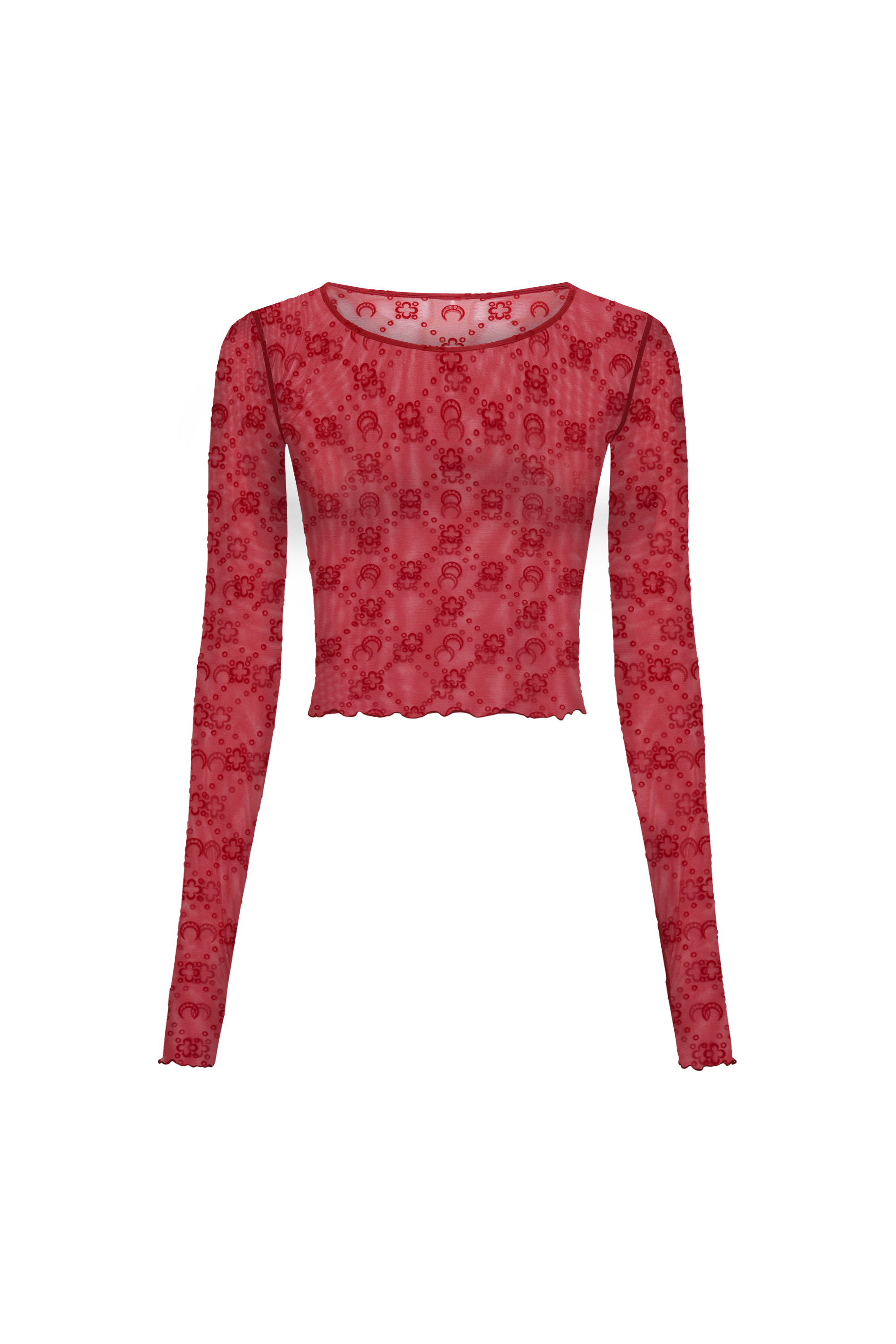 Moonogram Mesh Flock Ls Cropped Top - 1