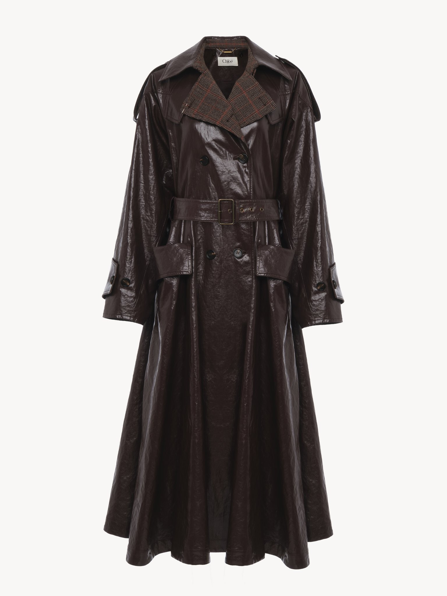 DOUBLE-BREASTED LONG RIDING COAT IN COATED LINEN - 2