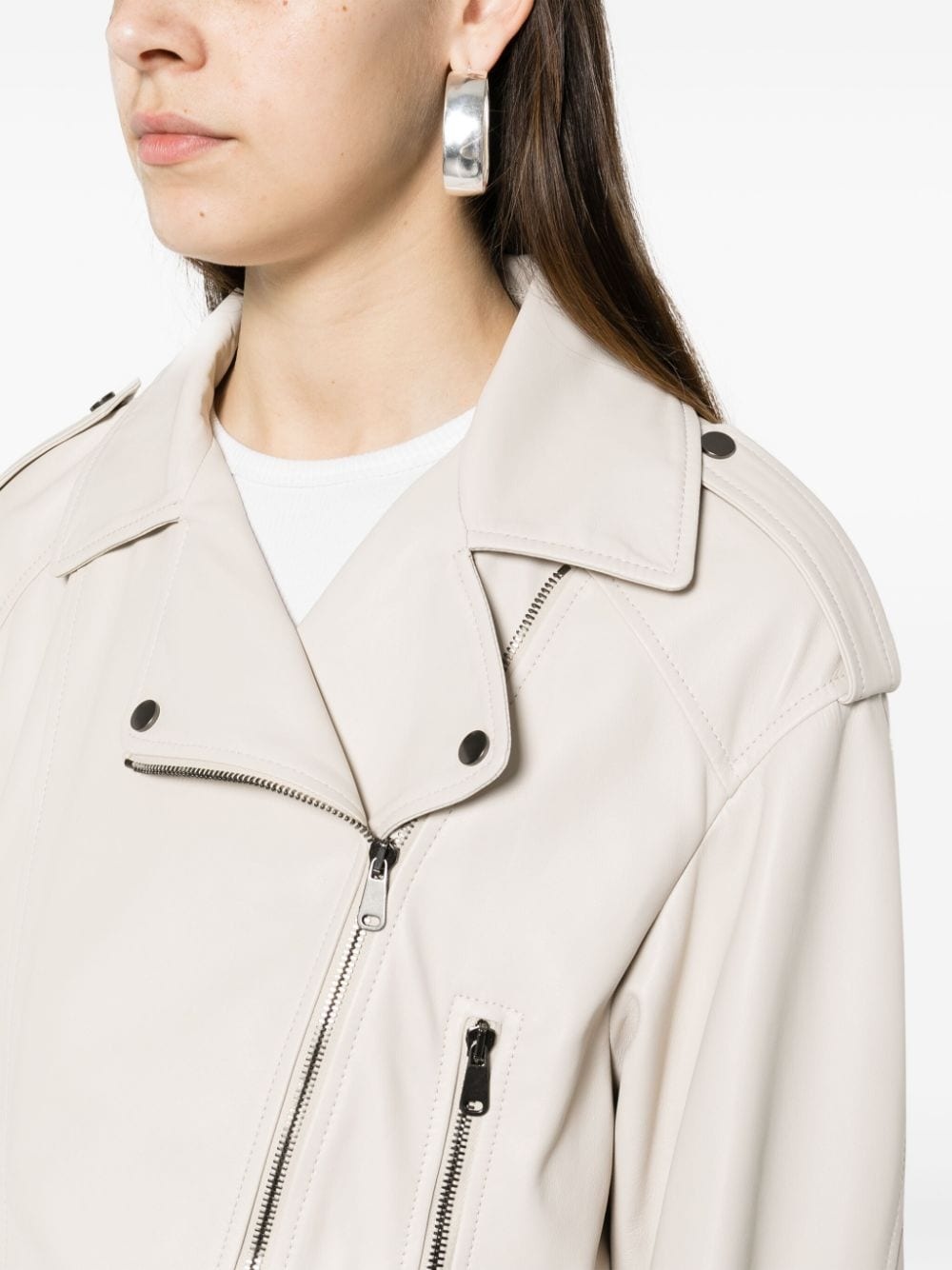 notched-lapels leather jacket - 5